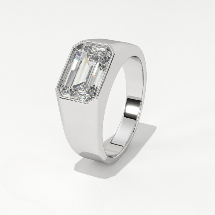 Aarinya Bezel Lab-Grown Diamond Solitaire Ring, The Vanguard Men's Emerald-Cut Signet