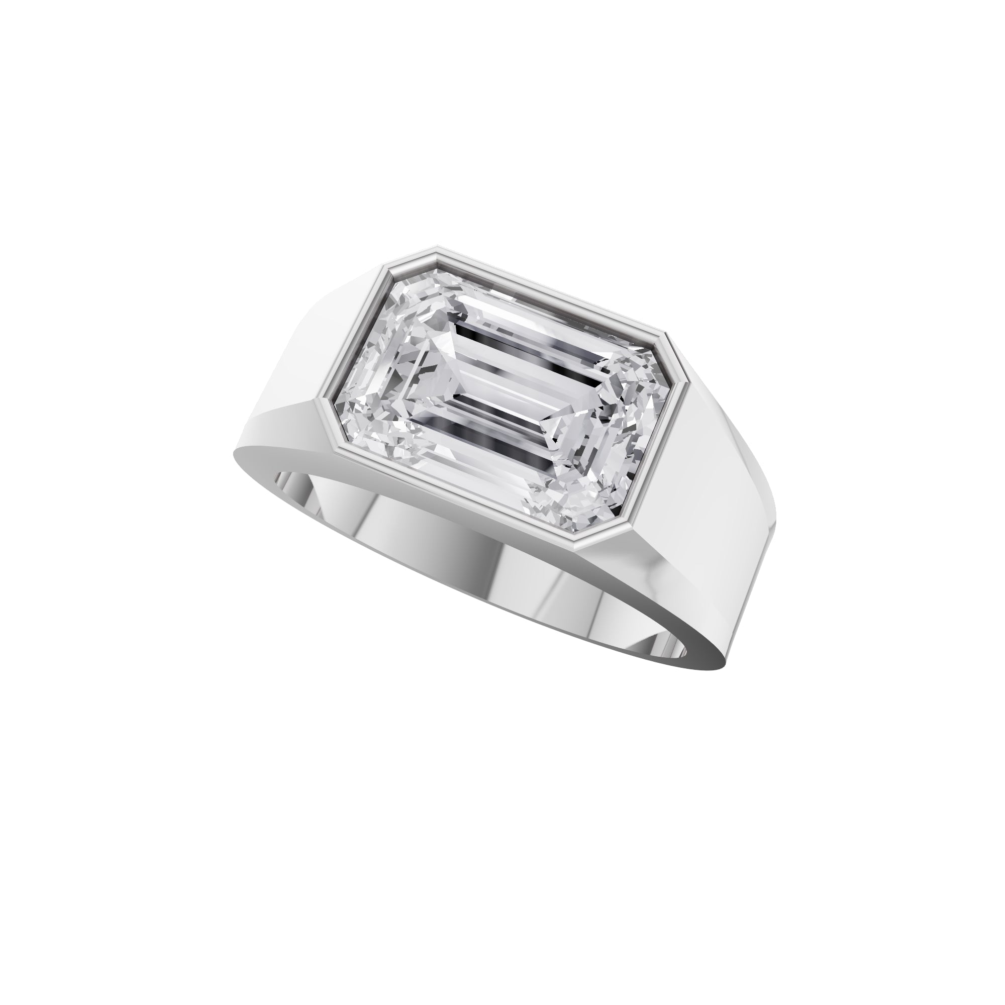 Aarinya Bezel 2.5 Carat Lab-Grown Diamond Solitaire Ring, The Vanguard Men's Emerald-Cut Signet