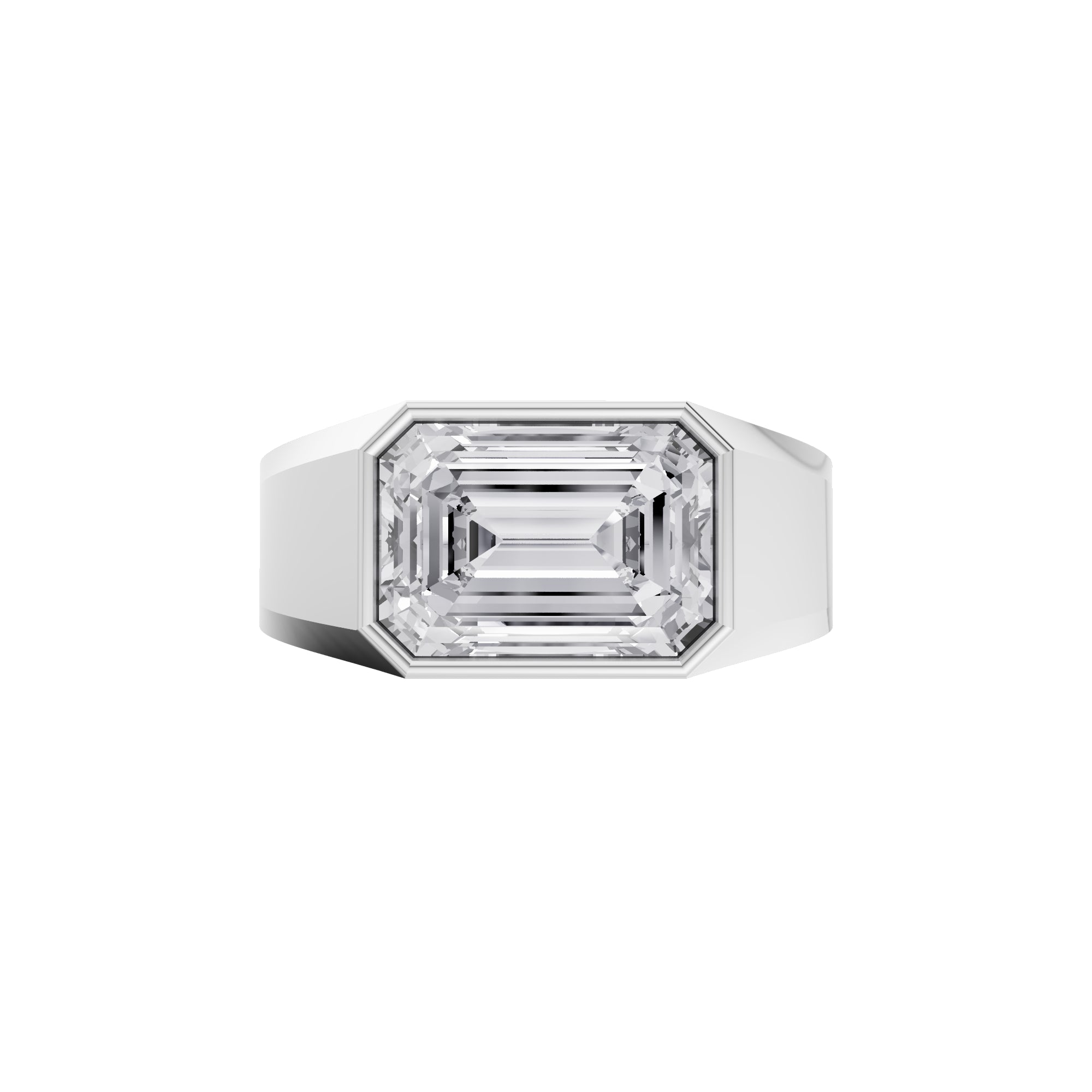 Aarinya Bezel 2.5 Carat Lab-Grown Diamond Solitaire Ring, The Vanguard Men's Emerald-Cut Signet