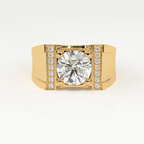 Aarinya Heavy Flushed Signet Solitaire Ring, Imperial Plinth Lab-Grown Diamond Solitaire Signet Ring