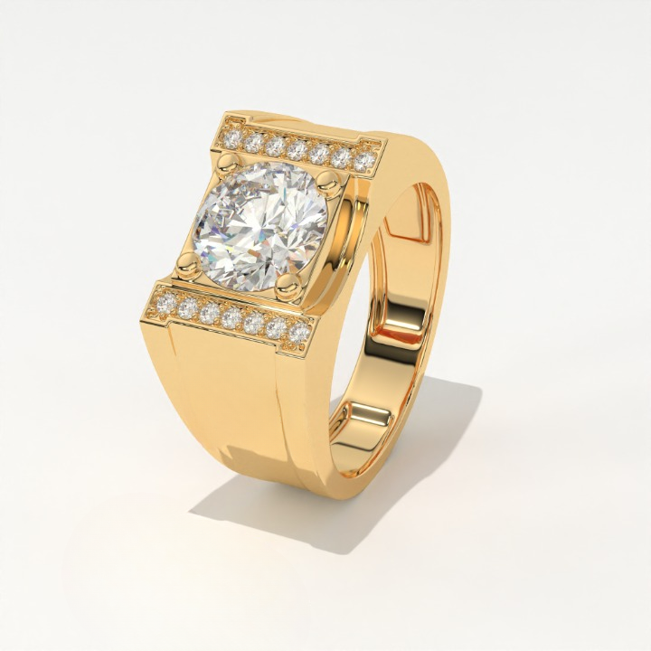 Aarinya Heavy Flushed Signet Solitaire Ring, Imperial Plinth Lab-Grown Diamond Solitaire Signet Ring