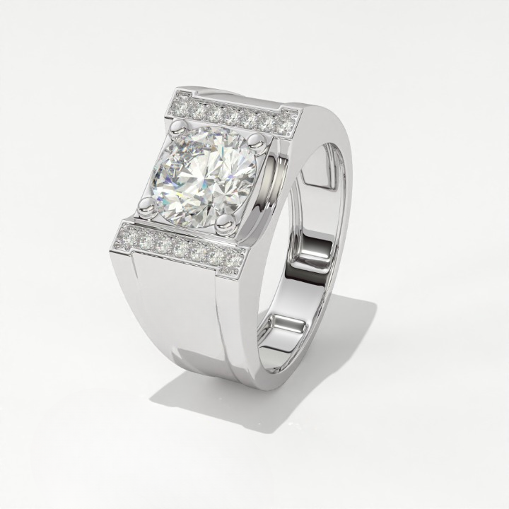 Aarinya Heavy Flushed Signet Solitaire Ring, Imperial Plinth Lab-Grown Diamond Solitaire Signet Ring