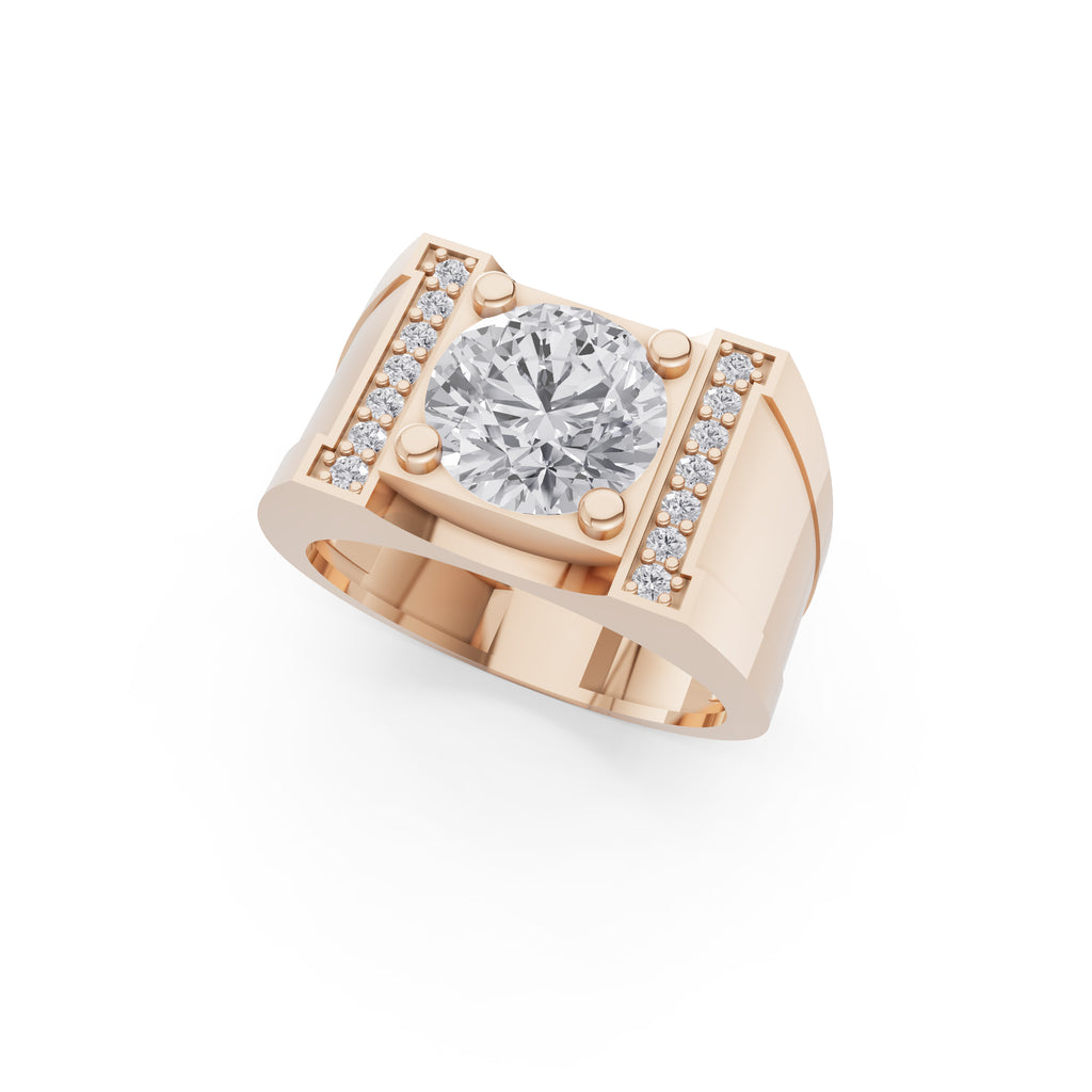 Aarinya Heavy Flushed Signet Solitaire Ring, Imperial Plinth 2 Carat Lab-Grown Diamond Solitaire Signet Ring