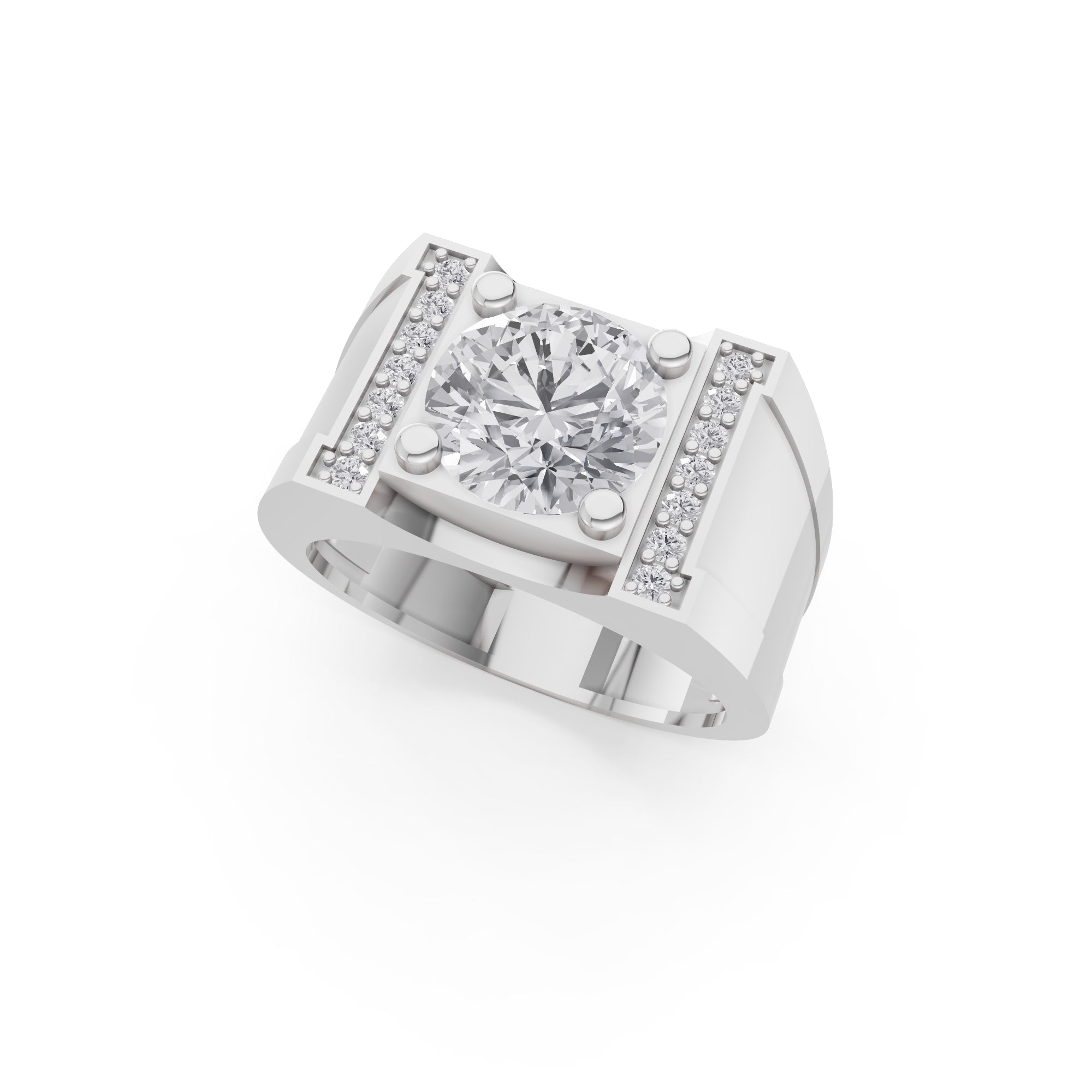 Aarinya Heavy Flushed Signet Solitaire Ring, Imperial Plinth 2 Carat Lab-Grown Diamond Solitaire Signet Ring