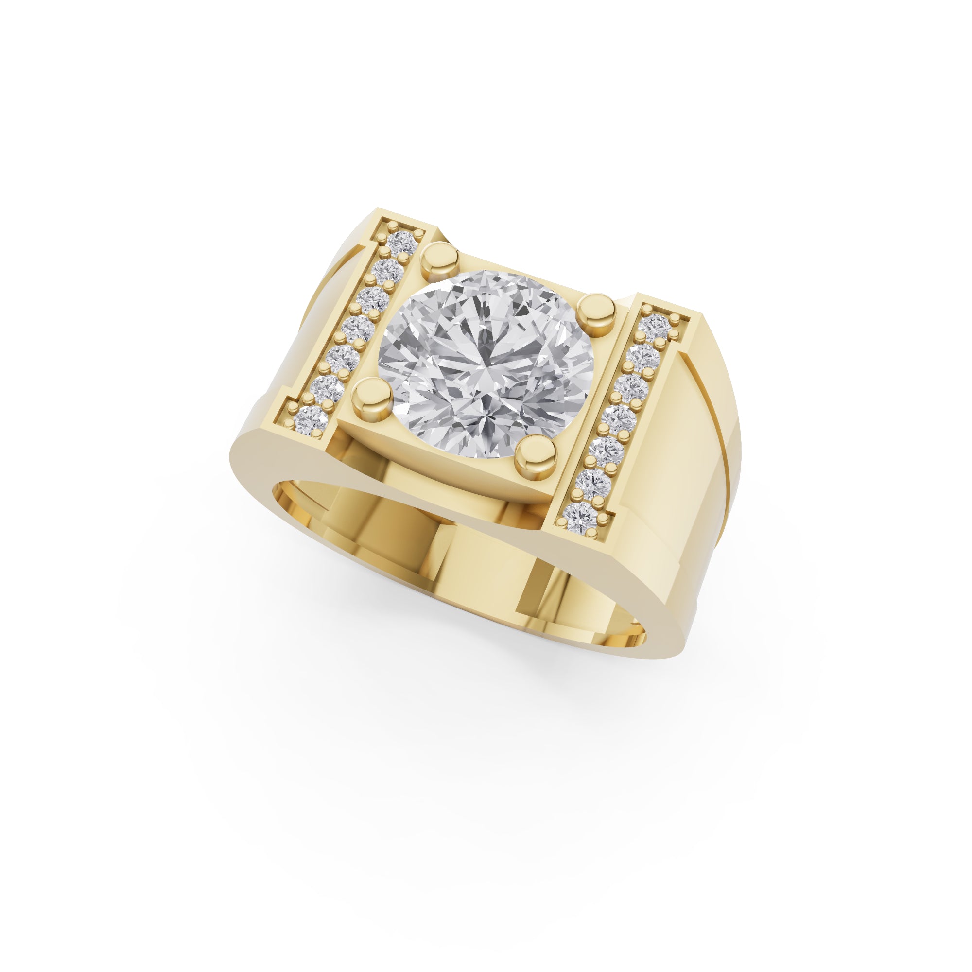 Aarinya Heavy Flushed Signet Solitaire Ring, Imperial Plinth 2 Carat Lab-Grown Diamond Solitaire Signet Ring