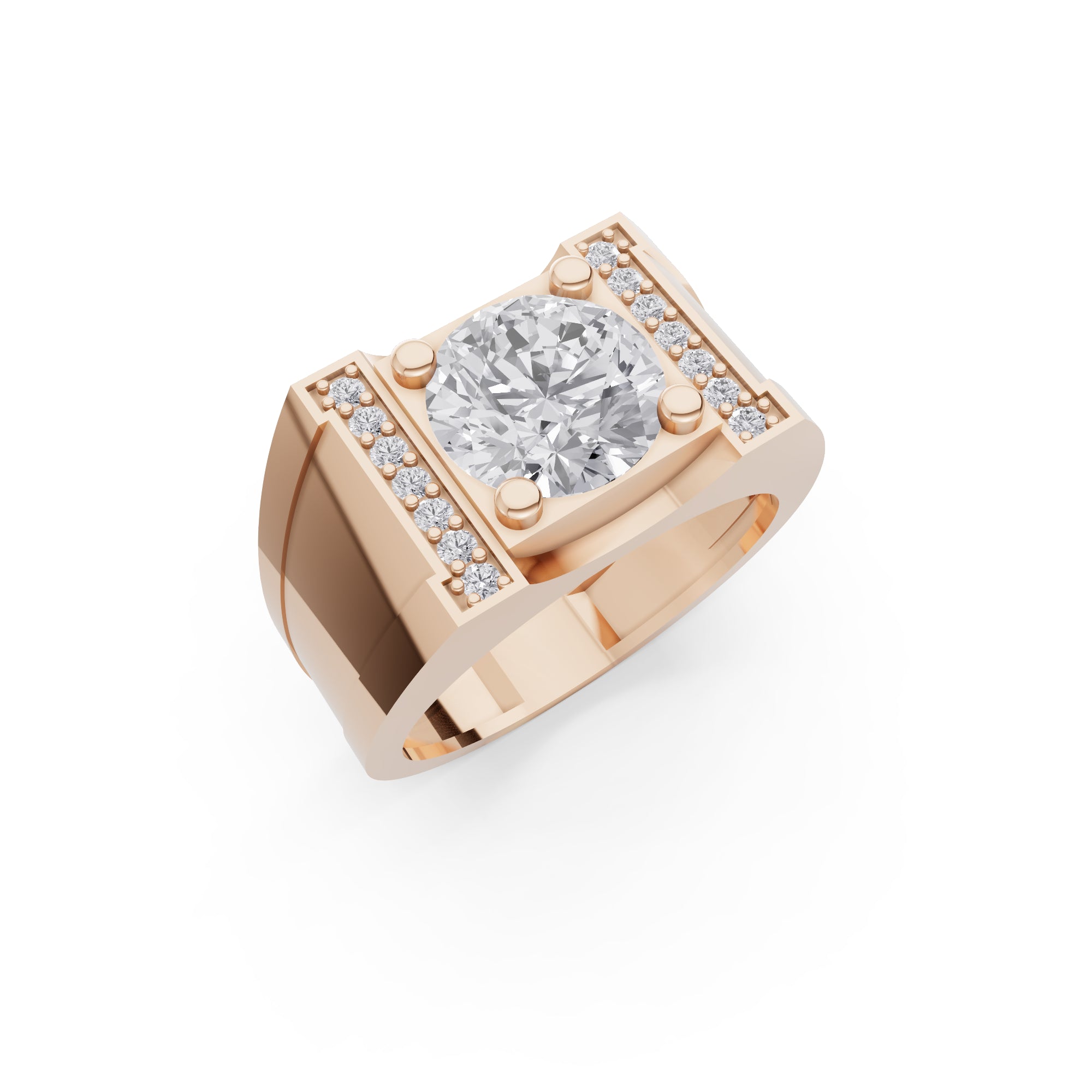 Aarinya Heavy Flushed Signet Solitaire Ring, Imperial Plinth 2 Carat Lab-Grown Diamond Solitaire Signet Ring
