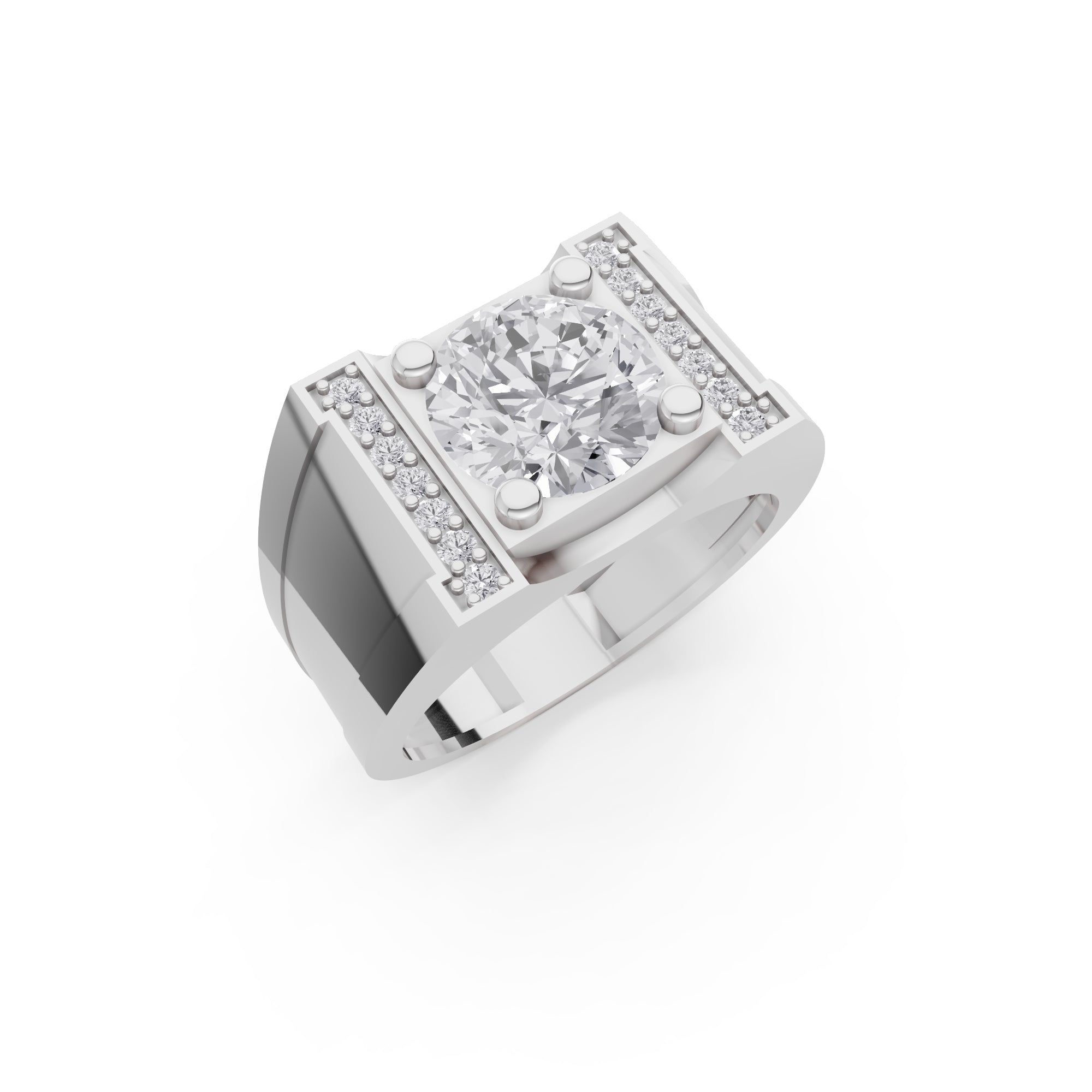 Aarinya Heavy Flushed Signet Solitaire Ring, Imperial Plinth 2 Carat Lab-Grown Diamond Solitaire Signet Ring