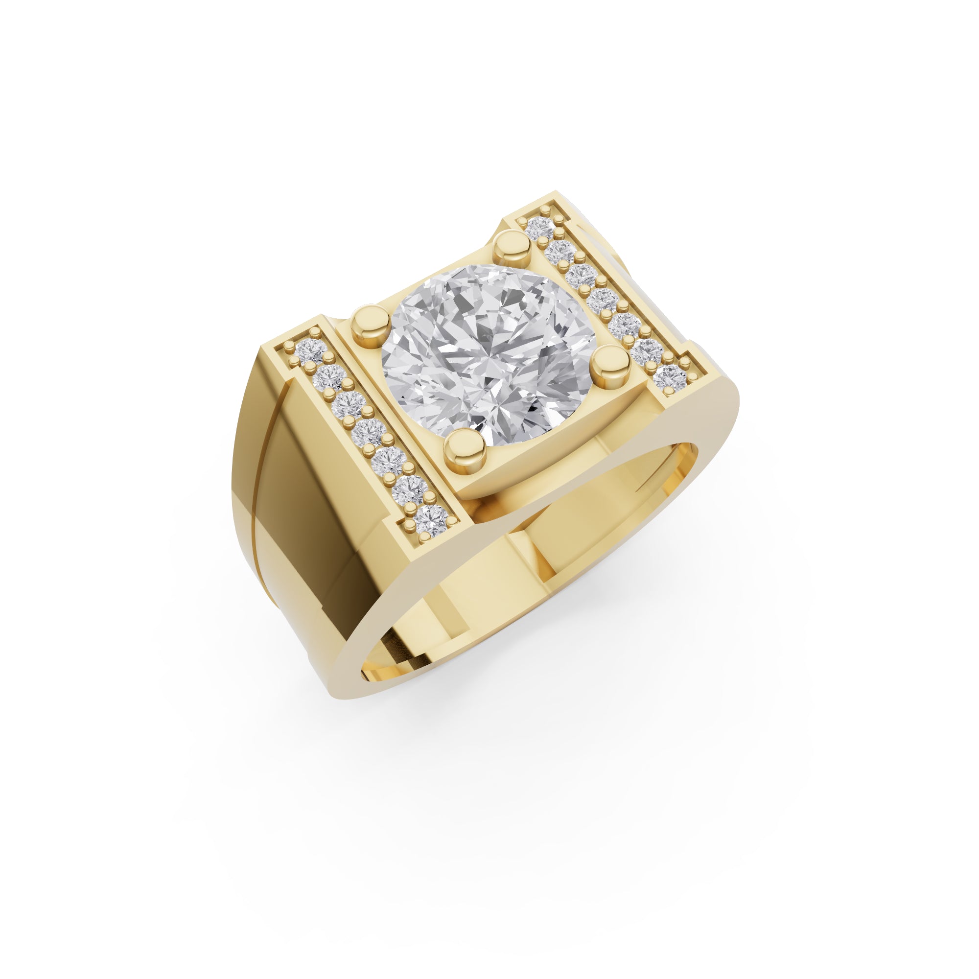 Aarinya Heavy Flushed Signet Solitaire Ring, Imperial Plinth 2 Carat Lab-Grown Diamond Solitaire Signet Ring