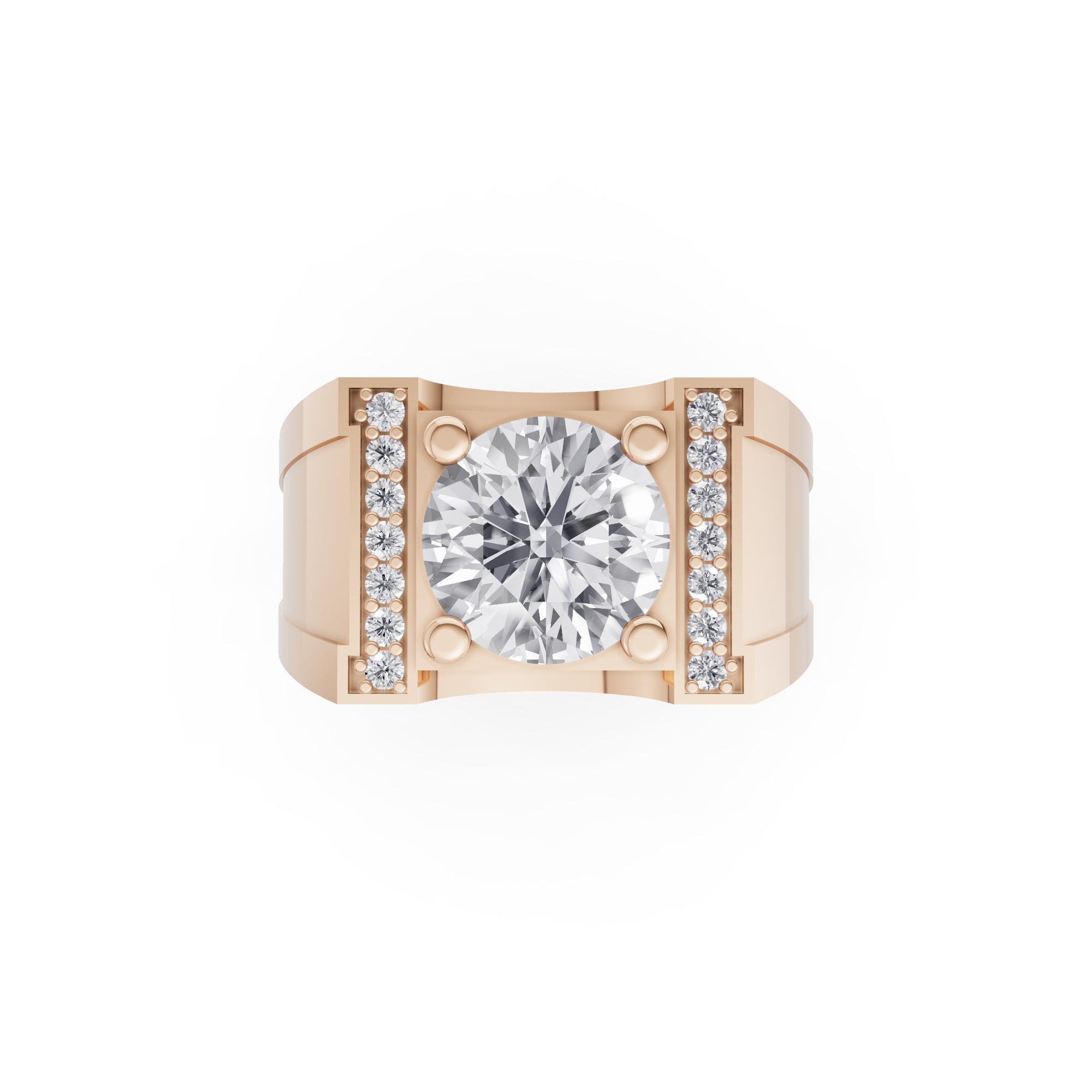 Aarinya Heavy Flushed Signet Solitaire Ring, Imperial Plinth 2 Carat Lab-Grown Diamond Solitaire Signet Ring