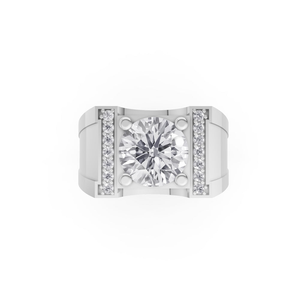 Aarinya Heavy Flushed Signet Solitaire Ring, Imperial Plinth 2 Carat Lab-Grown Diamond Solitaire Signet Ring
