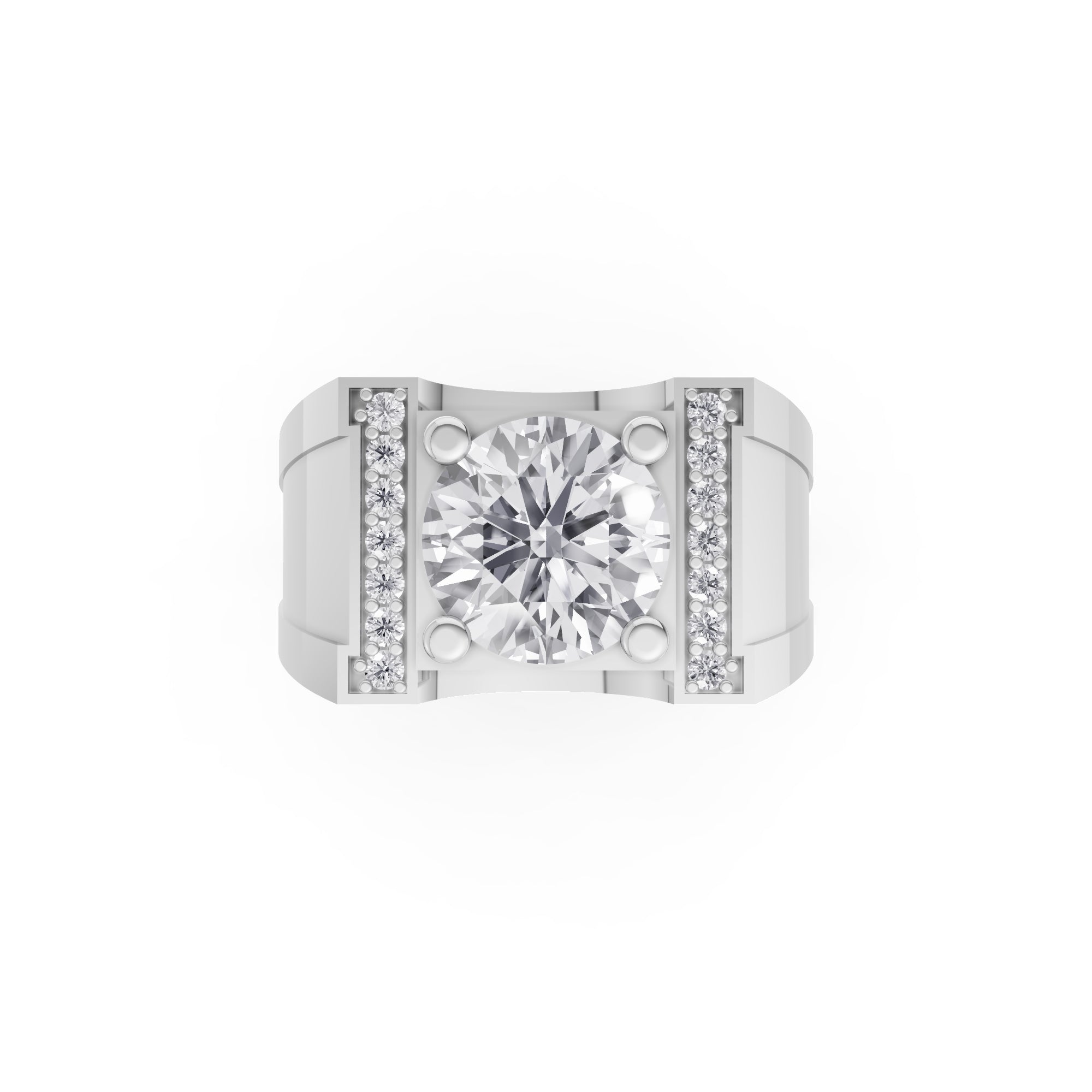 Aarinya Heavy Flushed Signet Solitaire Ring, Imperial Plinth 2 Carat Lab-Grown Diamond Solitaire Signet Ring