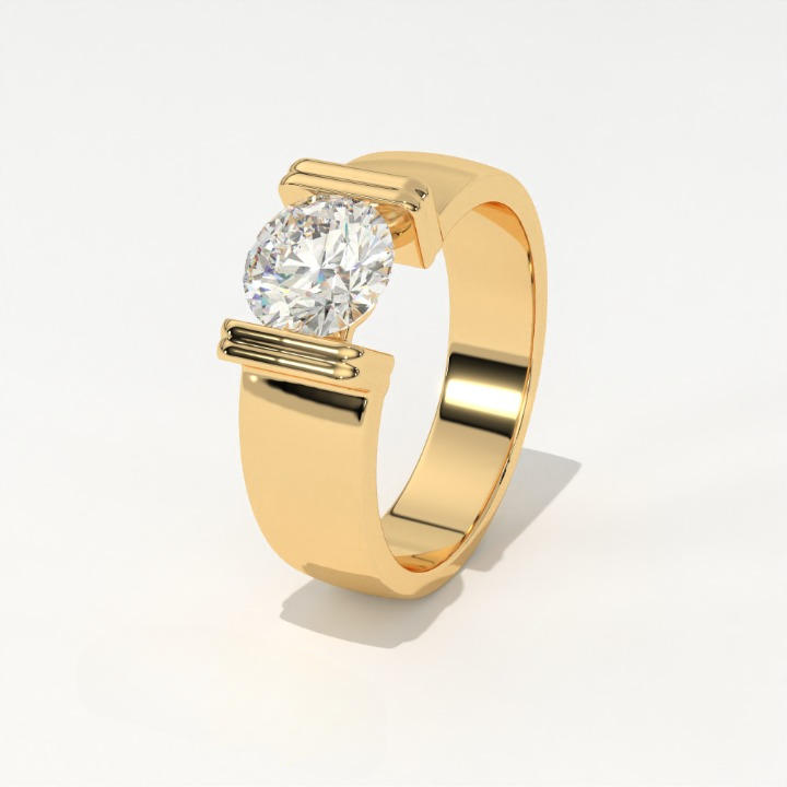 Aarinya Bar-Set Wide-Band Lab-Grown Diamond Solitaire Ring, The Vantage Silhouette Industrial Bar-Lock Statement Ring