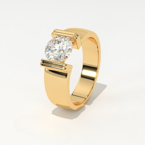 Aarinya Bar-Set Wide-Band Lab-Grown Diamond Solitaire Ring, The Vantage Silhouette Industrial Bar-Lock Statement Ring