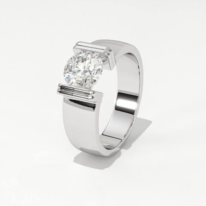 Aarinya Bar-Set Wide-Band Lab-Grown Diamond Solitaire Ring, The Vantage Silhouette Industrial Bar-Lock Statement Ring