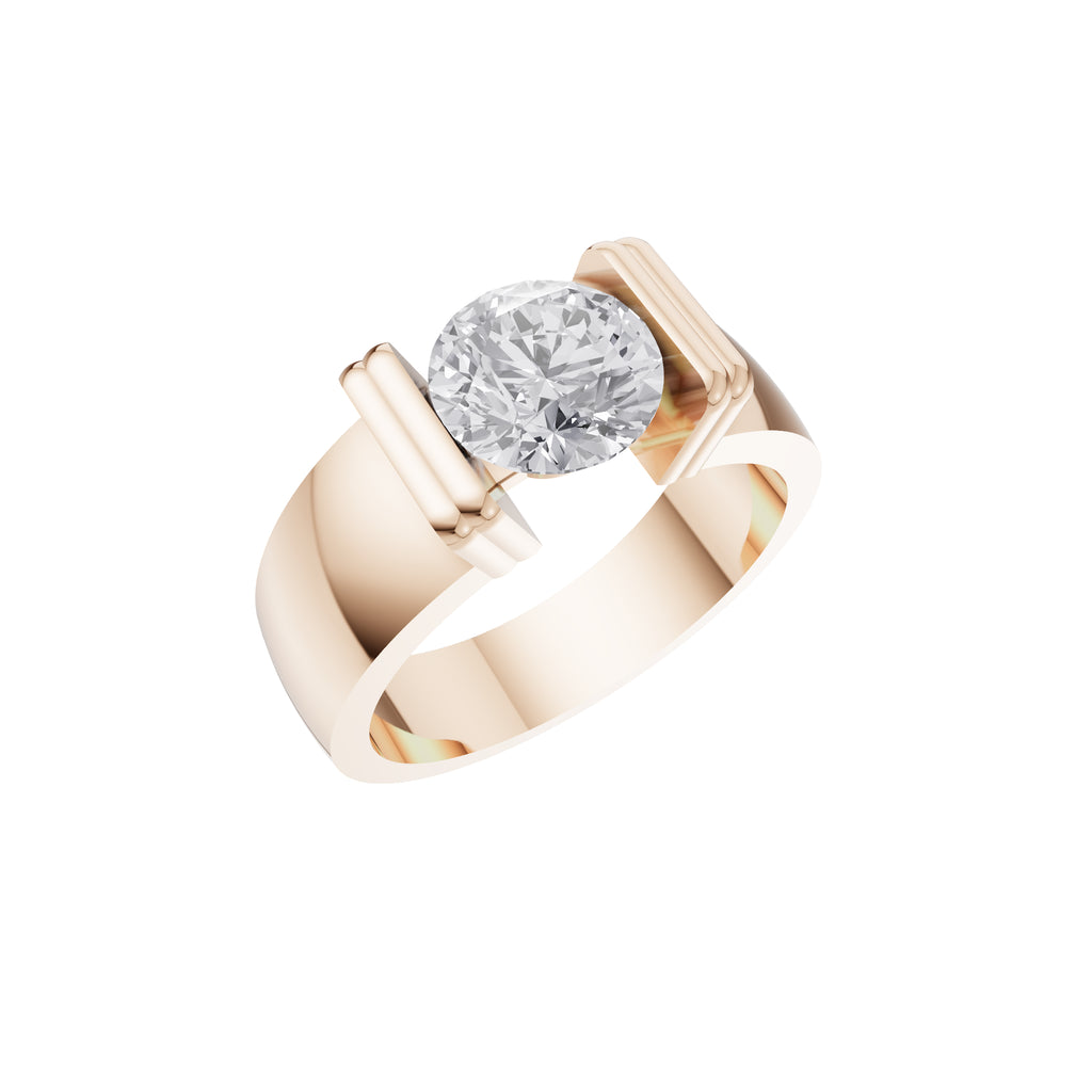 Aarinya  Wide-Band 1.5 Carat Lab-Grown Diamond Solitaire Ring, The Vantage Silhouette Industrial Bar-Lock Statement Ring