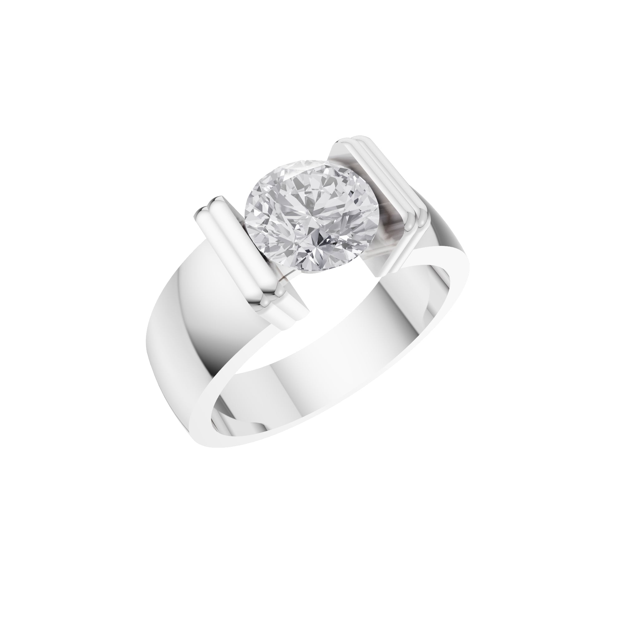 Aarinya  Wide-Band 1.5 Carat Lab-Grown Diamond Solitaire Ring, The Vantage Silhouette Industrial Bar-Lock Statement Ring