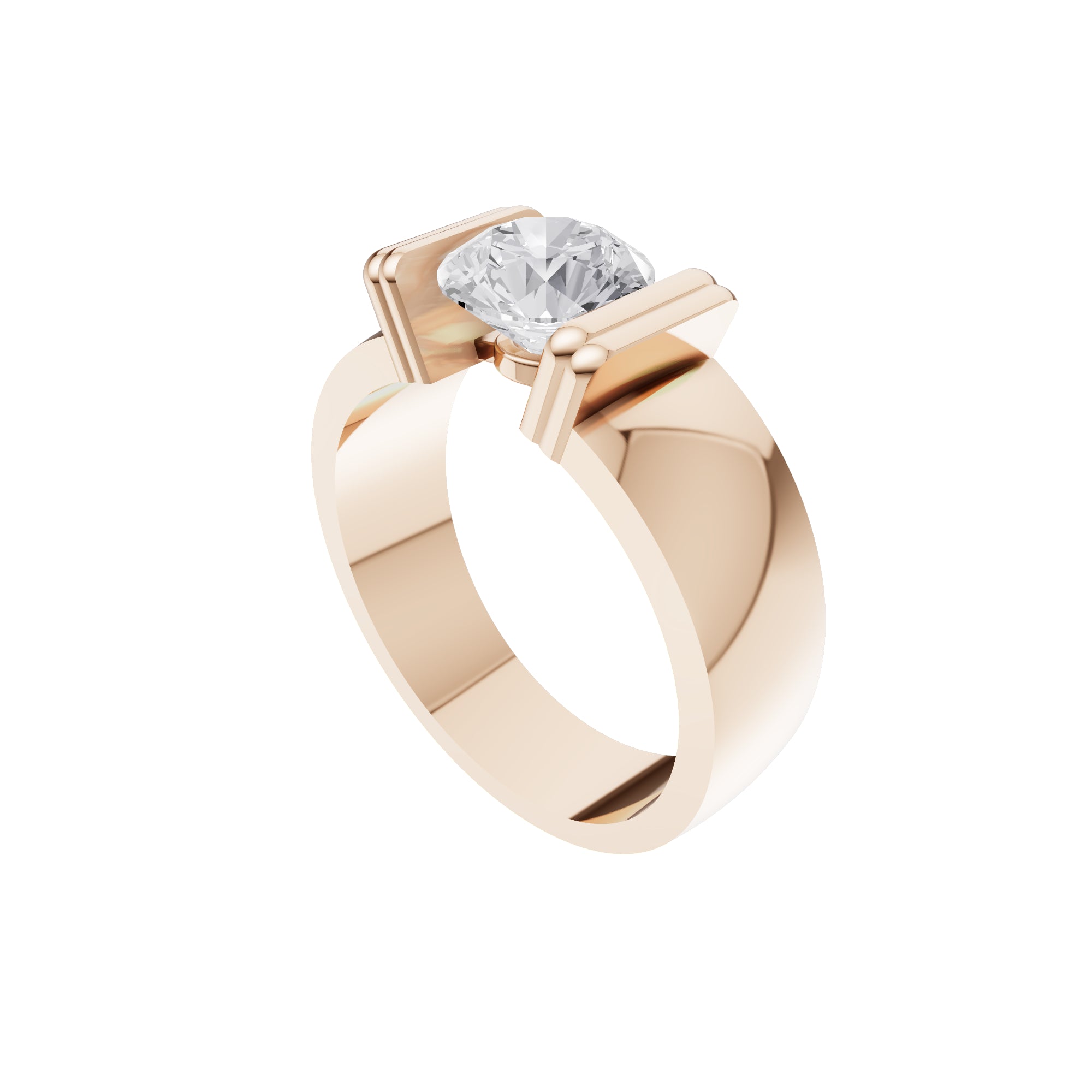 Aarinya  Wide-Band 1.5 Carat Lab-Grown Diamond Solitaire Ring, The Vantage Silhouette Industrial Bar-Lock Statement Ring