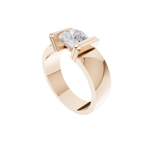 Aarinya  Wide-Band 1.5 Carat Lab-Grown Diamond Solitaire Ring, The Vantage Silhouette Industrial Bar-Lock Statement Ring