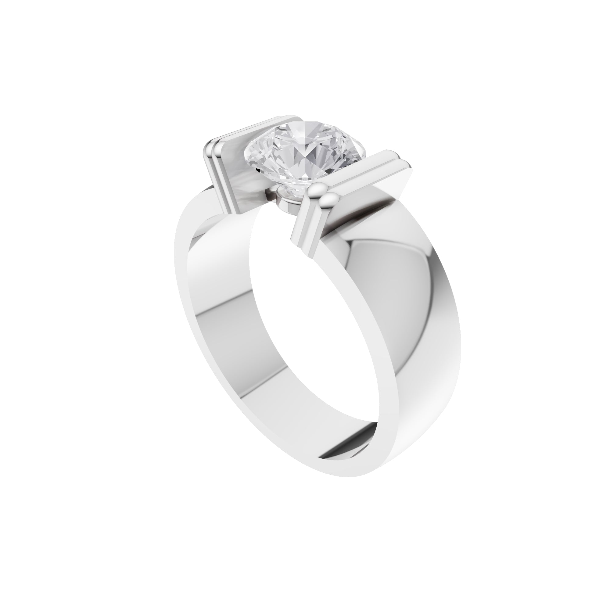 Aarinya  Wide-Band 1.5 Carat Lab-Grown Diamond Solitaire Ring, The Vantage Silhouette Industrial Bar-Lock Statement Ring