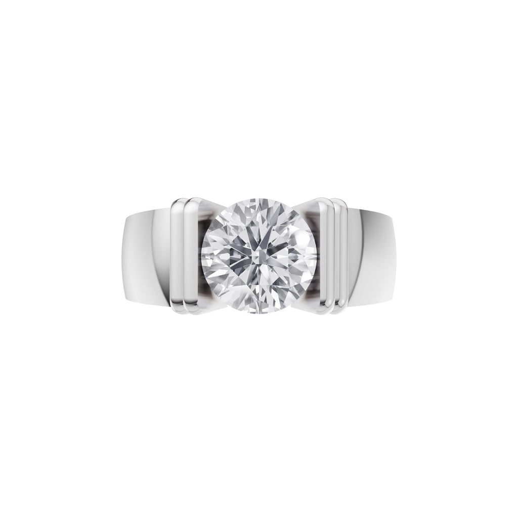 Aarinya  Wide-Band 1.5 Carat Lab-Grown Diamond Solitaire Ring, The Vantage Silhouette Industrial Bar-Lock Statement Ring