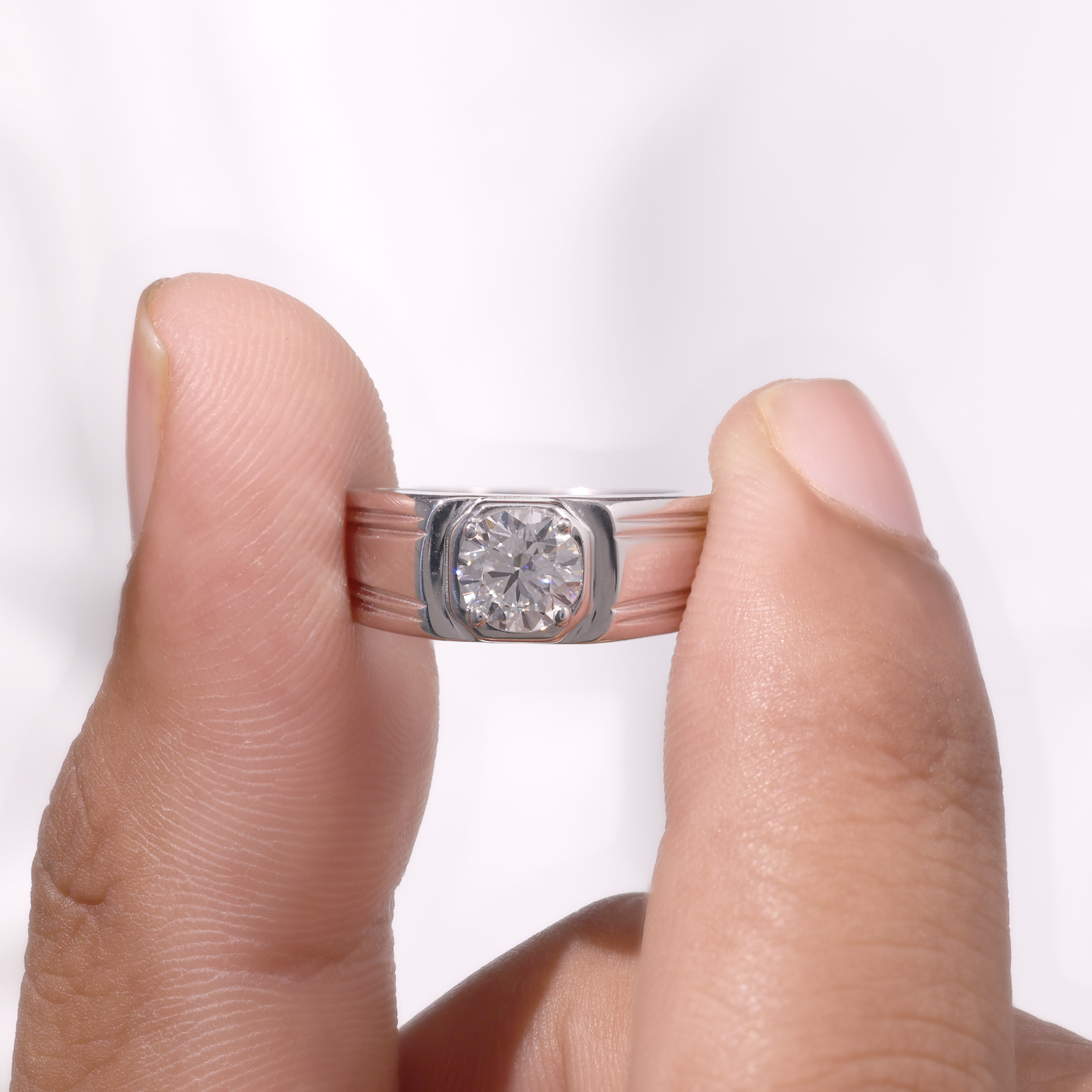 Aarinya Imperial Plinth Lab-Grown Diamond Solitaire Ring, Executive Wide-Band Lab-Grown Diamond Ring