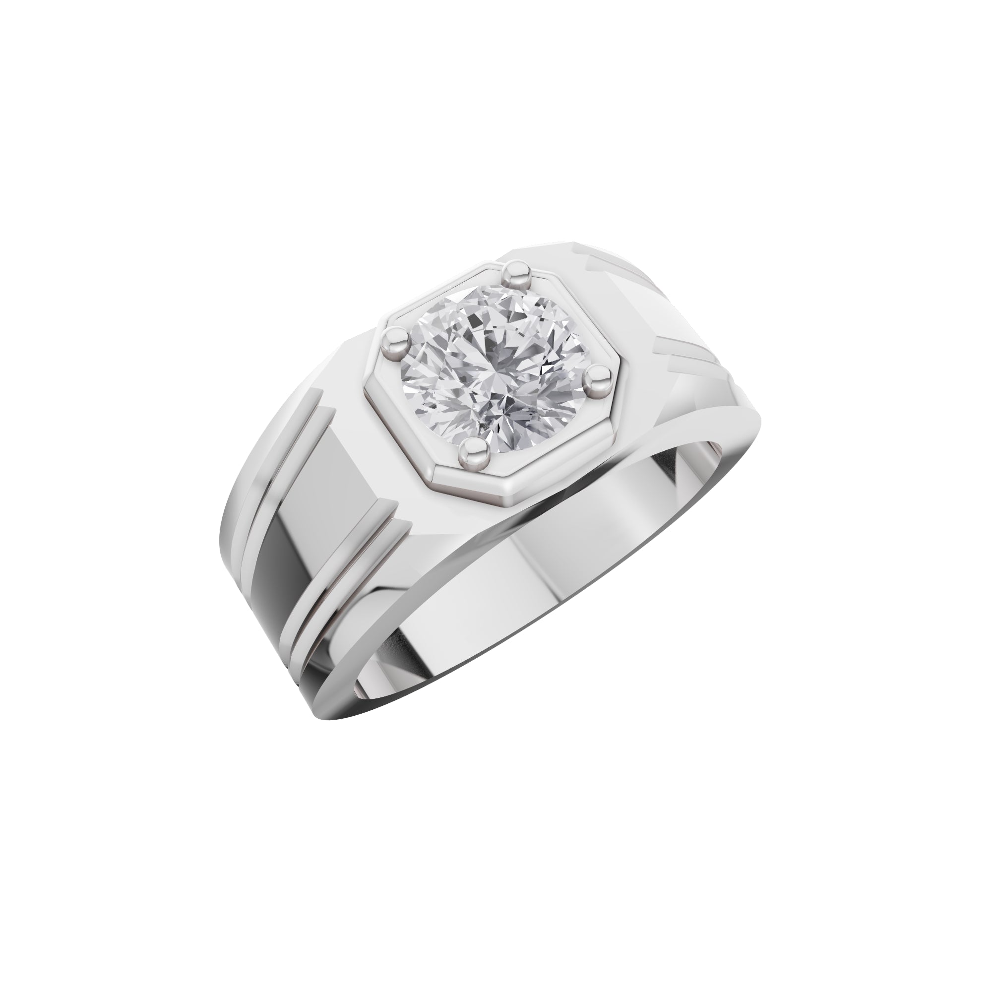 Aarinya Imperial Plinth 1 carat Lab-Grown Diamond Solitaire Ring, Executive Wide-Band Lab-Grown Diamond Ring
