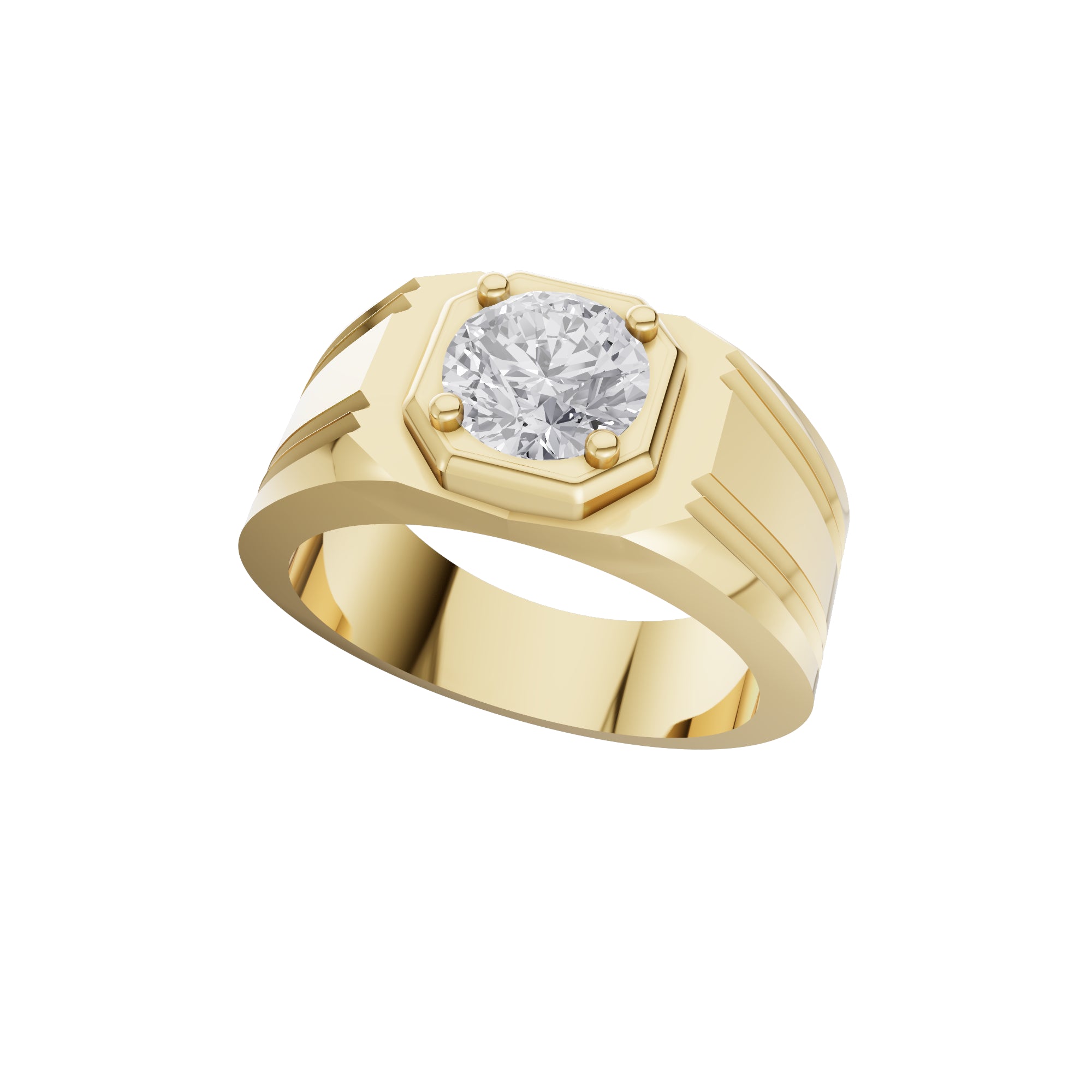 Aarinya Imperial Plinth 1 carat Lab-Grown Diamond Solitaire Ring, Executive Wide-Band Lab-Grown Diamond Ring