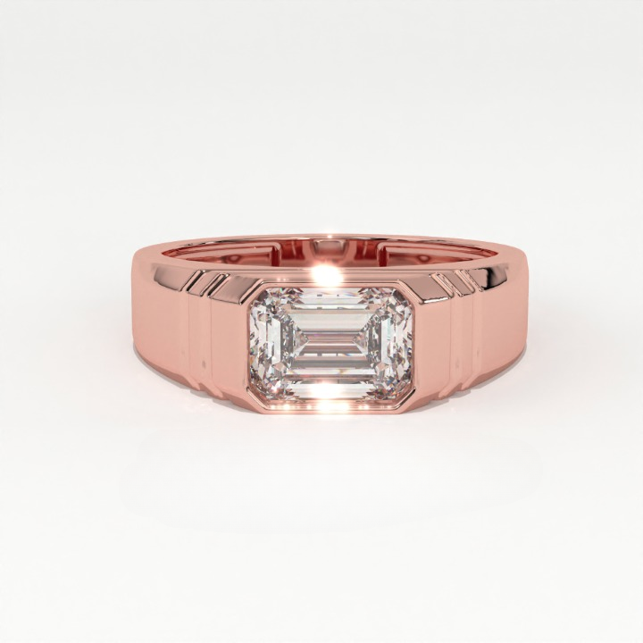 Aarinya Flushed Signet Lab-Grown Diamond Solitaire Ring, Emerald Cut Diamond Solitiare Ring