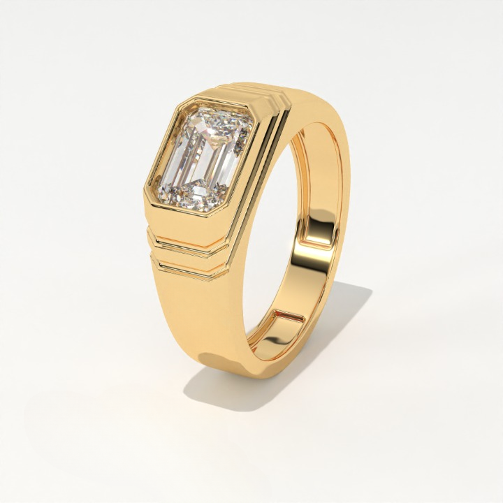Aarinya Flushed Signet Lab-Grown Diamond Solitaire Ring, Emerald Cut Diamond Solitiare Ring