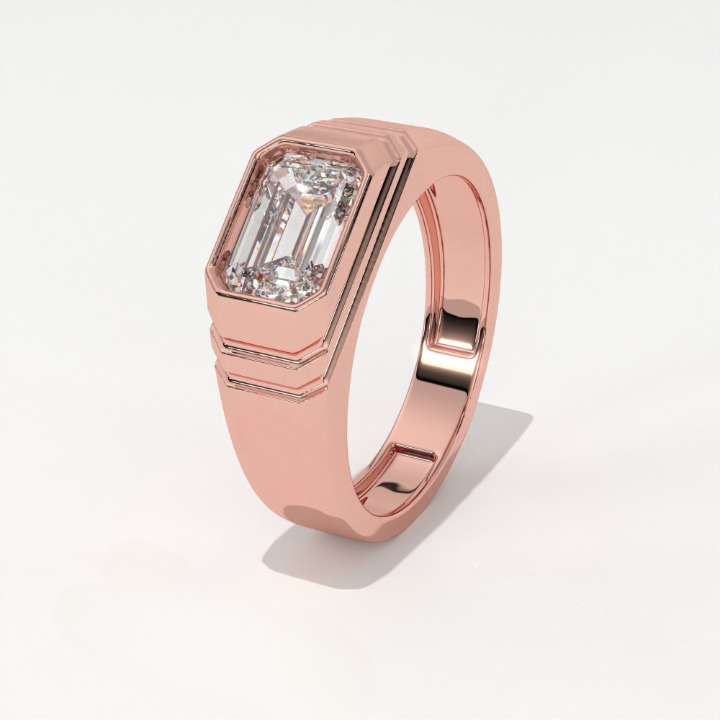 Aarinya Flushed Signet Lab-Grown Diamond Solitaire Ring, Emerald Cut Diamond Solitiare Ring