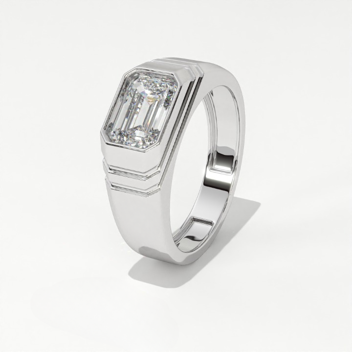 Aarinya Flushed Signet Lab-Grown Diamond Solitaire Ring, Emerald Cut Diamond Solitiare Ring