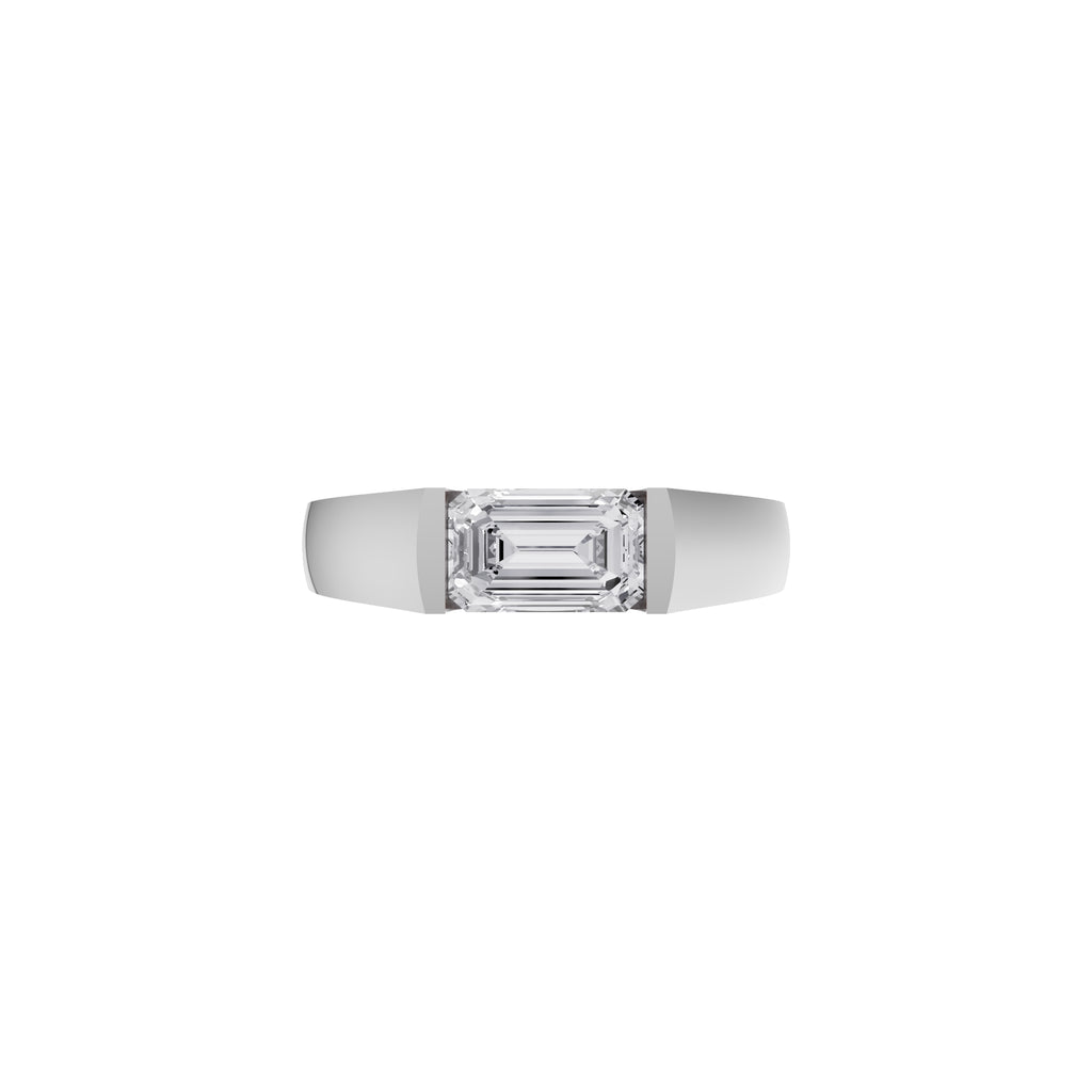 Aarinya Horizontal Emerald-Cut Half-Bezel Ring, The Solstice Architectural Emerald VVS Diamond Ring