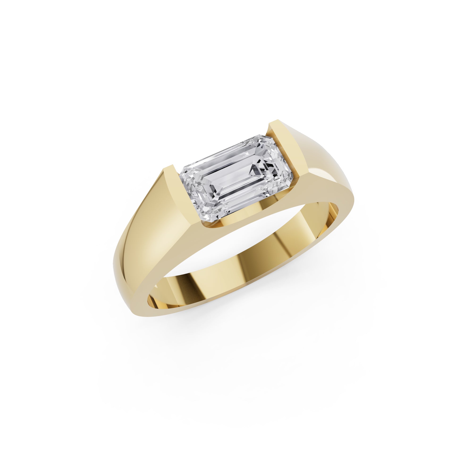 Aarinya Horizontal Emerald-Cut Half-Bezel Ring, The Solstice Architectural Emerald VVS Diamond Ring