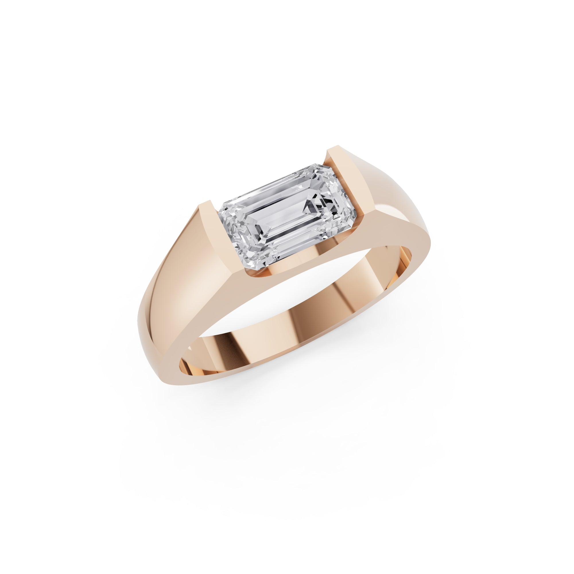 Aarinya Horizontal Emerald-Cut Half-Bezel Ring, The Solstice Architectural Emerald VVS Diamond Ring