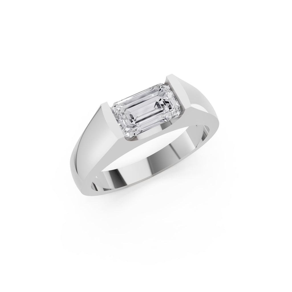 Aarinya Horizontal Emerald-Cut Half-Bezel Ring, The Solstice Architectural Emerald VVS Diamond Ring