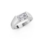 Aarinya Horizontal Emerald-Cut Half-Bezel Ring, The Solstice Architectural Emerald VVS Diamond Ring