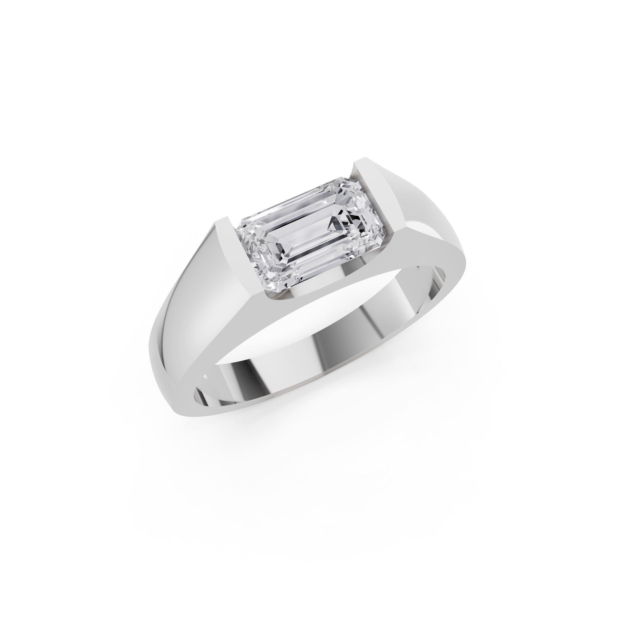 Aarinya Horizontal Emerald-Cut Half-Bezel Ring, The Solstice Architectural Emerald VVS Diamond Ring