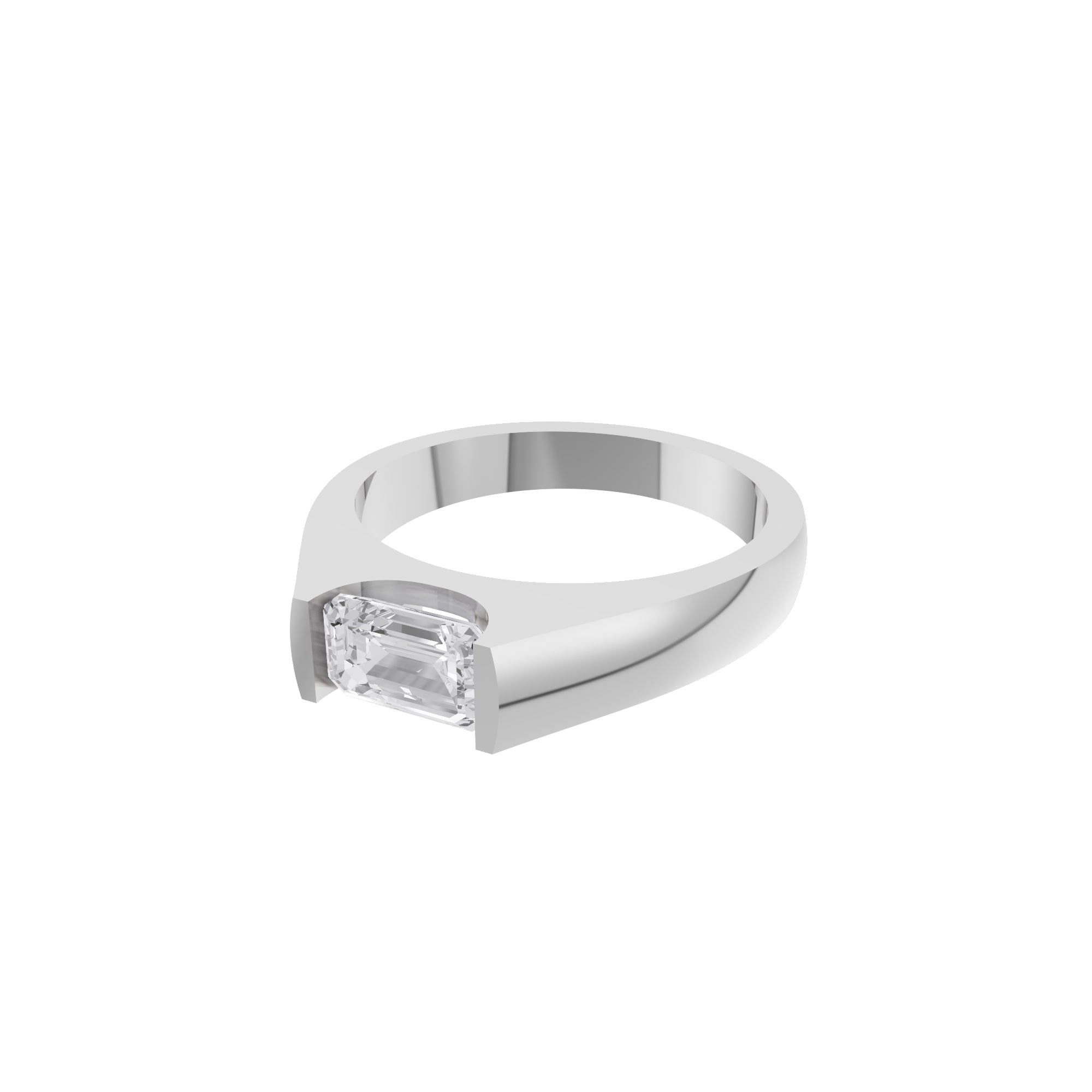 Aarinya Horizontal Emerald-Cut Half-Bezel Ring, The Solstice Architectural Emerald VVS Diamond Ring