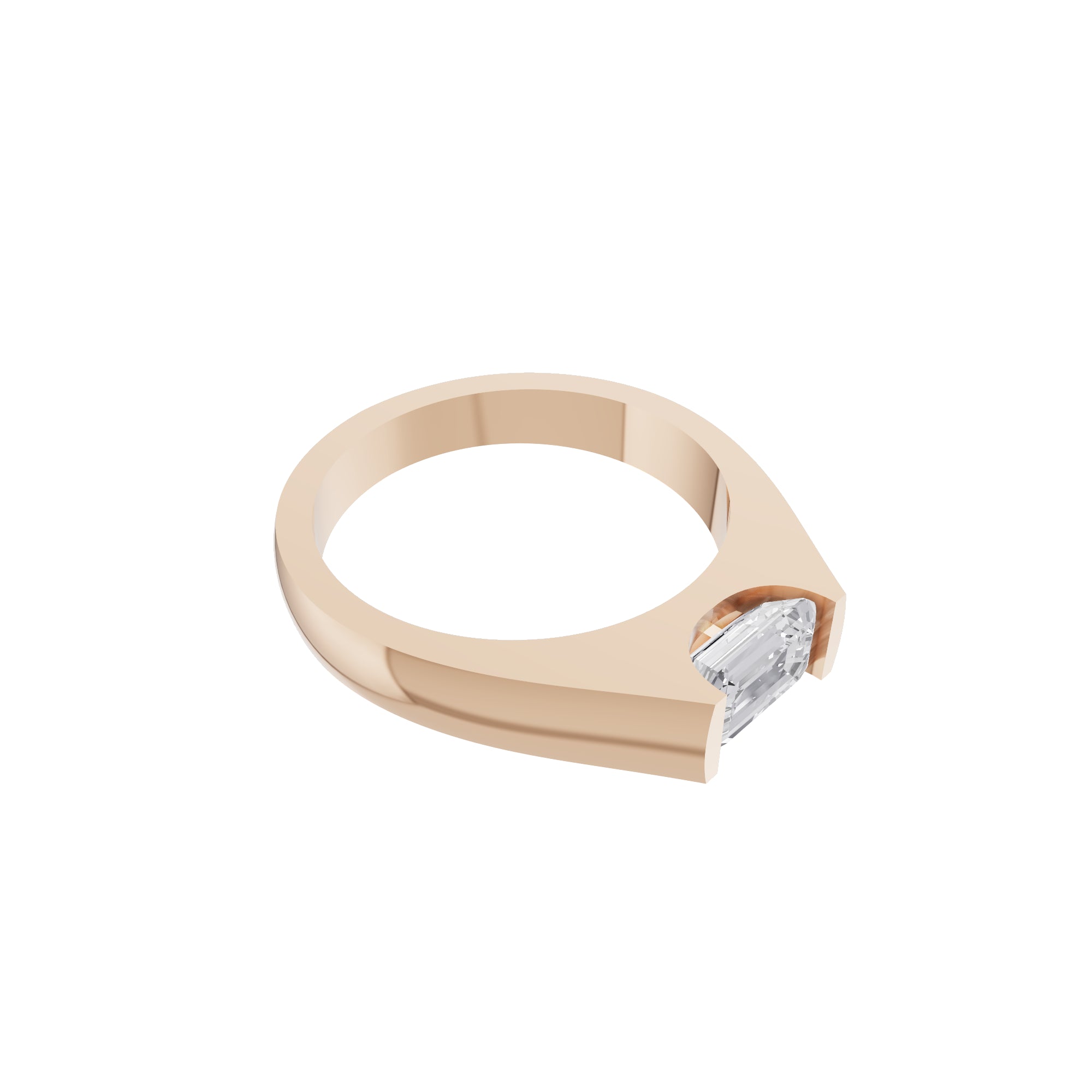 Aarinya Horizontal Emerald-Cut Half-Bezel Ring, The Solstice Architectural Emerald VVS Diamond Ring