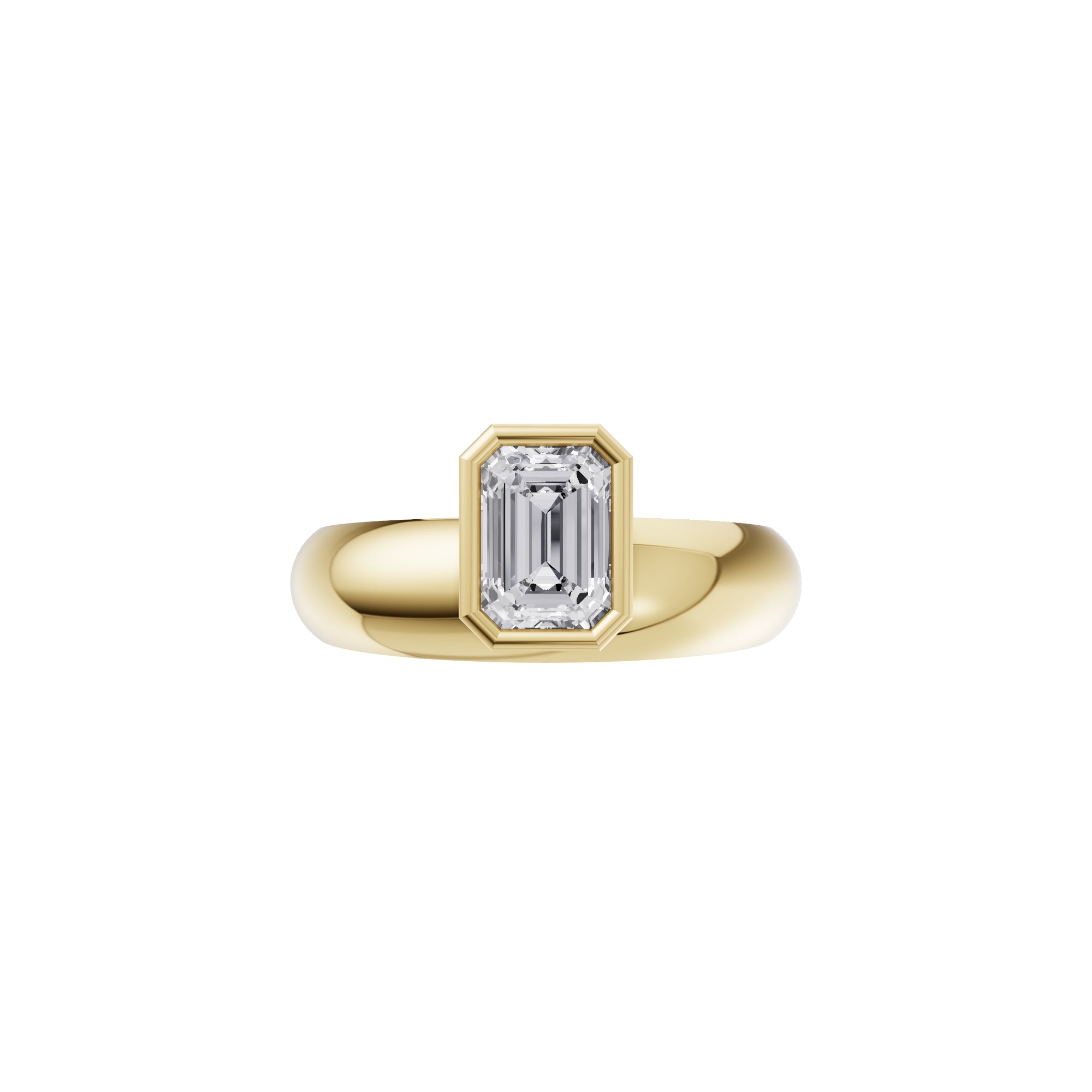 Aarinya Beveled Emerald-Cut Full Bezel Ring, The Bezel Emerald-Cut 0.5 carat Diamond Solitaire Ring