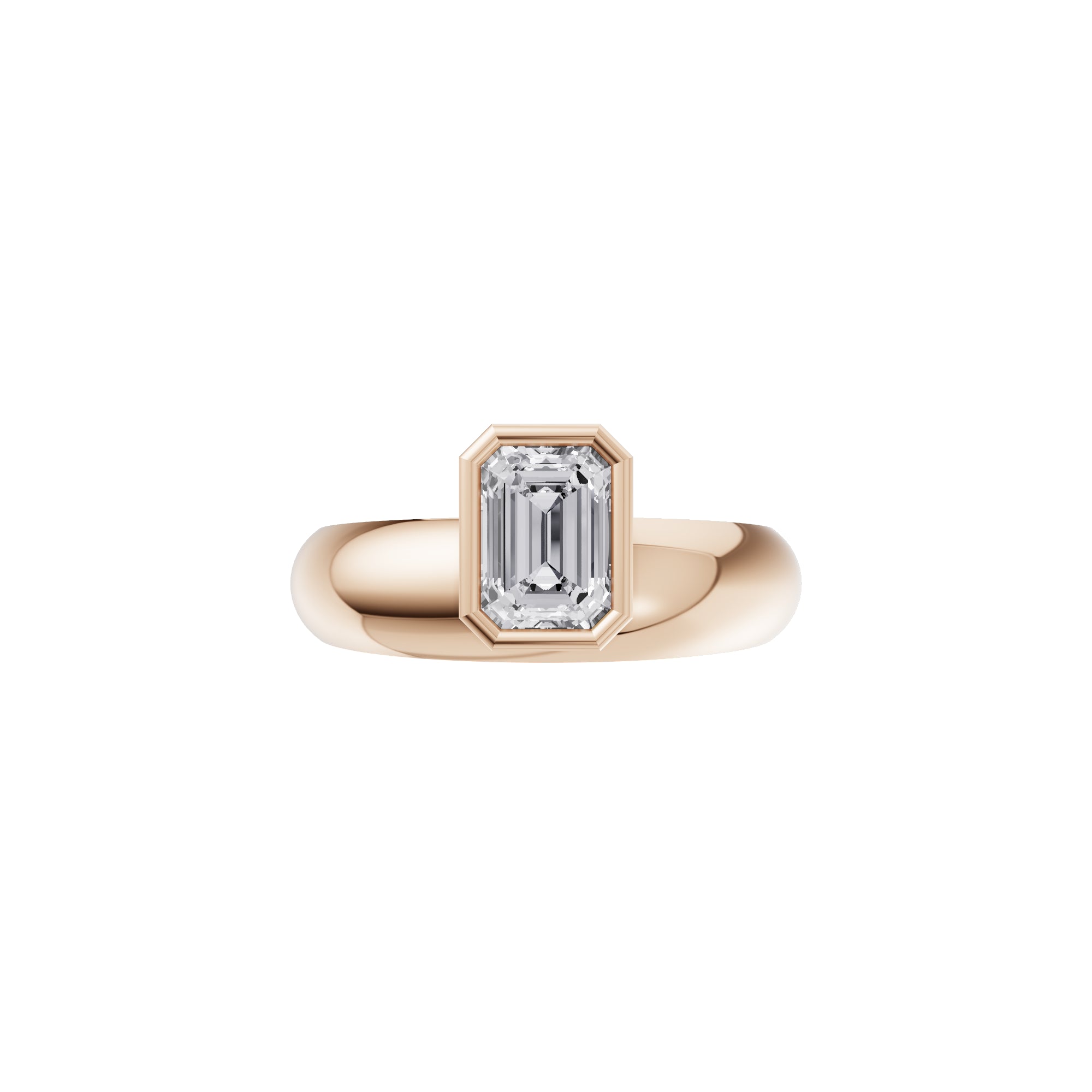 Aarinya Beveled Emerald-Cut Full Bezel Ring, The Bezel Emerald-Cut 0.5 carat Diamond Solitaire Ring