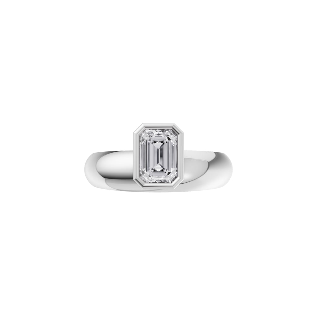Aarinya Beveled Emerald-Cut Full Bezel Ring, The Bezel Emerald-Cut 0.5 carat Diamond Solitaire Ring