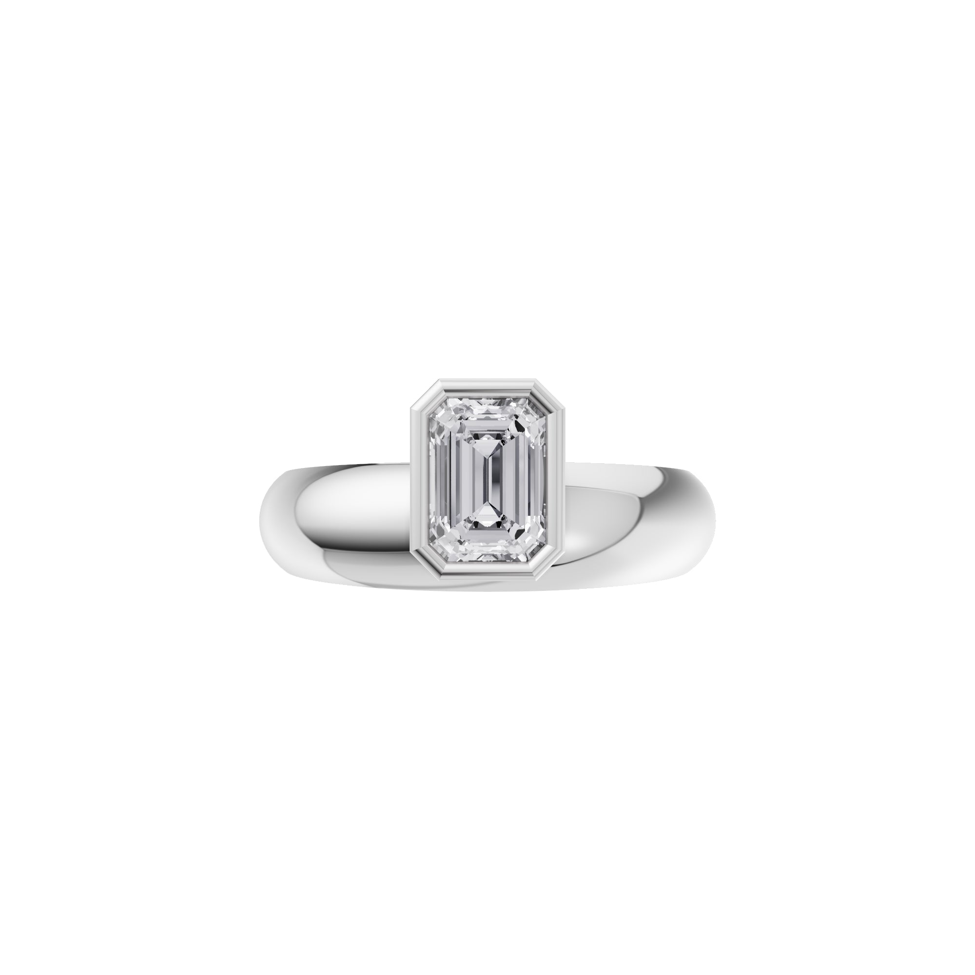 Aarinya Beveled Emerald-Cut Full Bezel Ring, The Bezel Emerald-Cut 0.5 carat Diamond Solitaire Ring