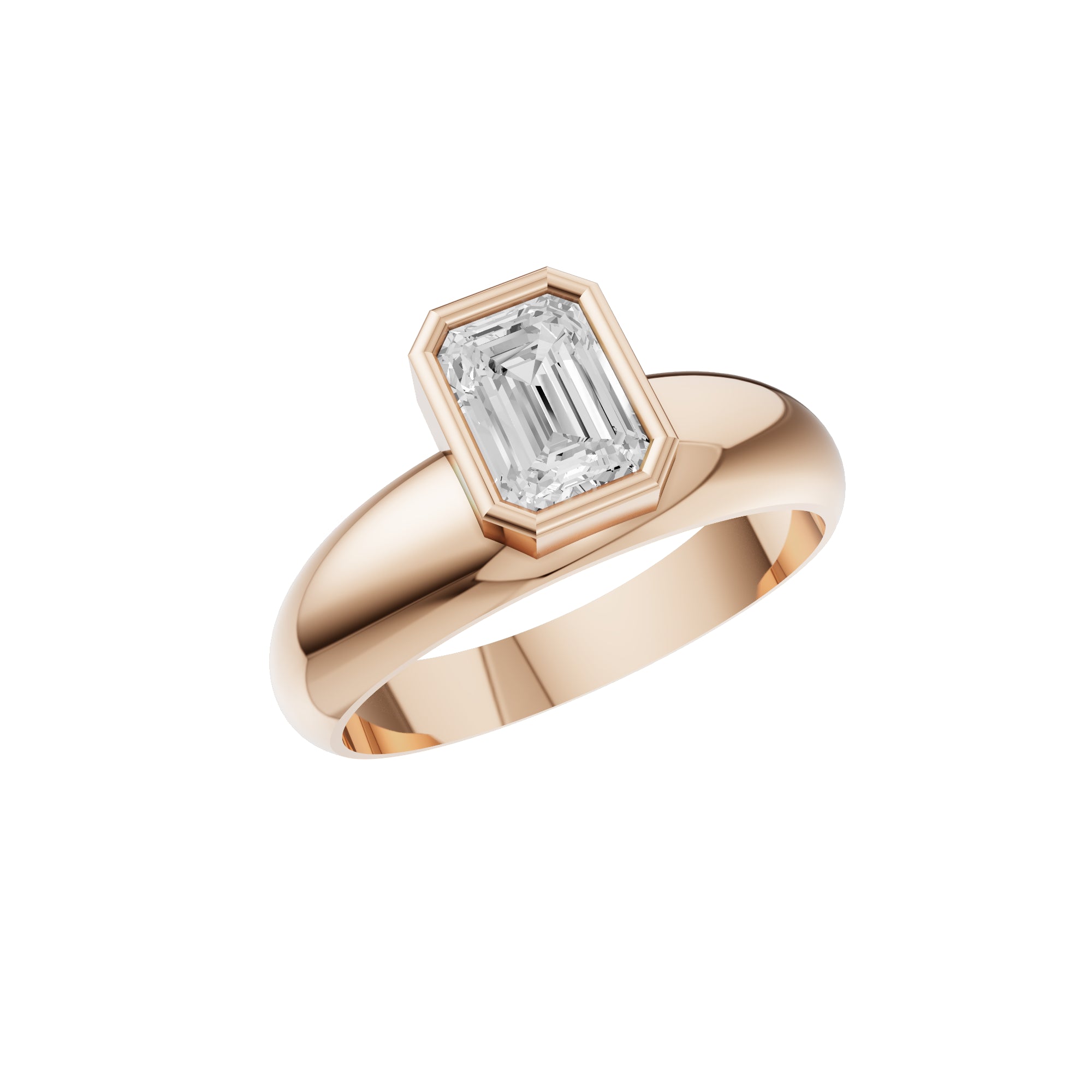 Aarinya Beveled Emerald-Cut Full Bezel Ring, The Bezel Emerald-Cut 0.5 carat Diamond Solitaire Ring