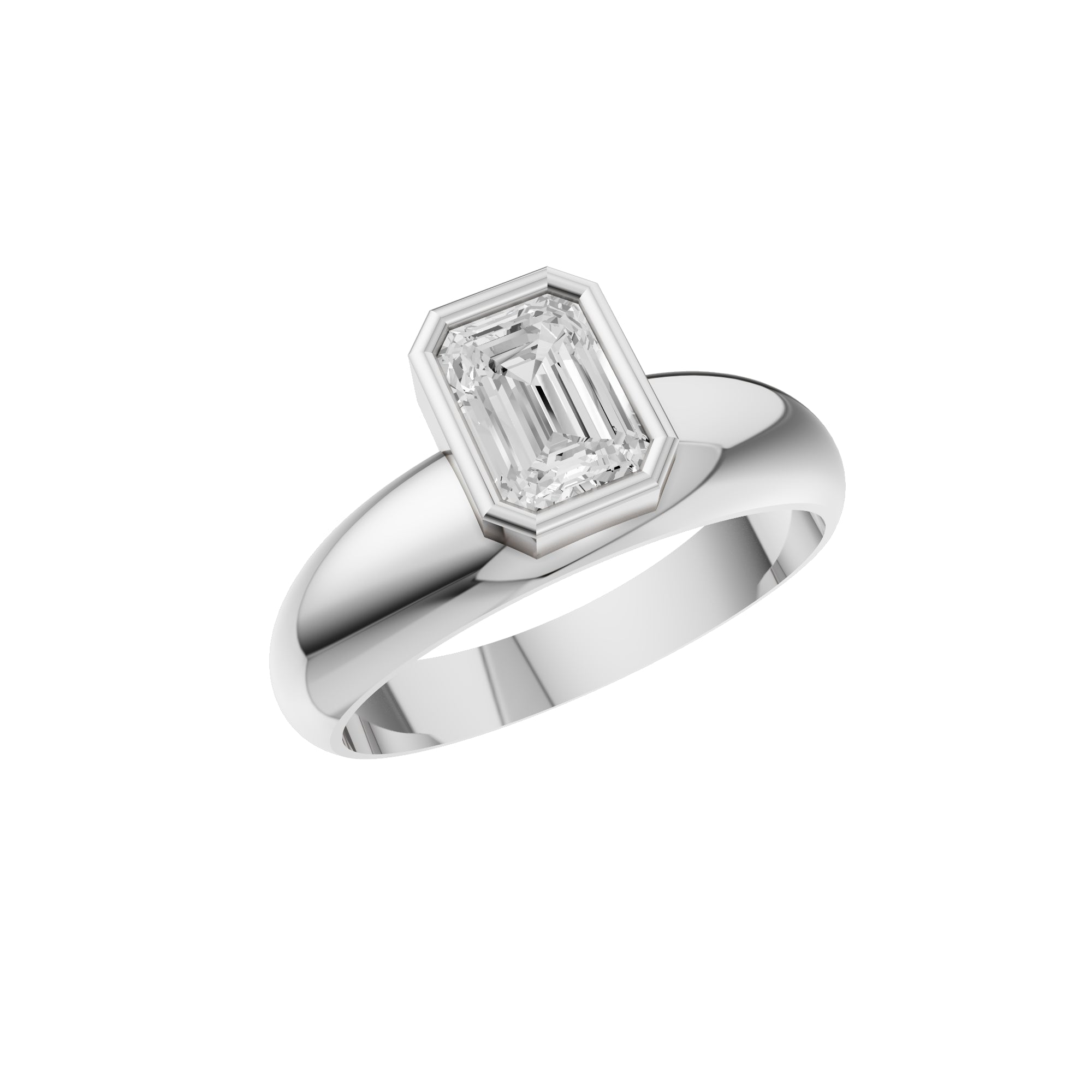Aarinya Beveled Emerald-Cut Full Bezel Ring, The Bezel Emerald-Cut 0.5 carat Diamond Solitaire Ring