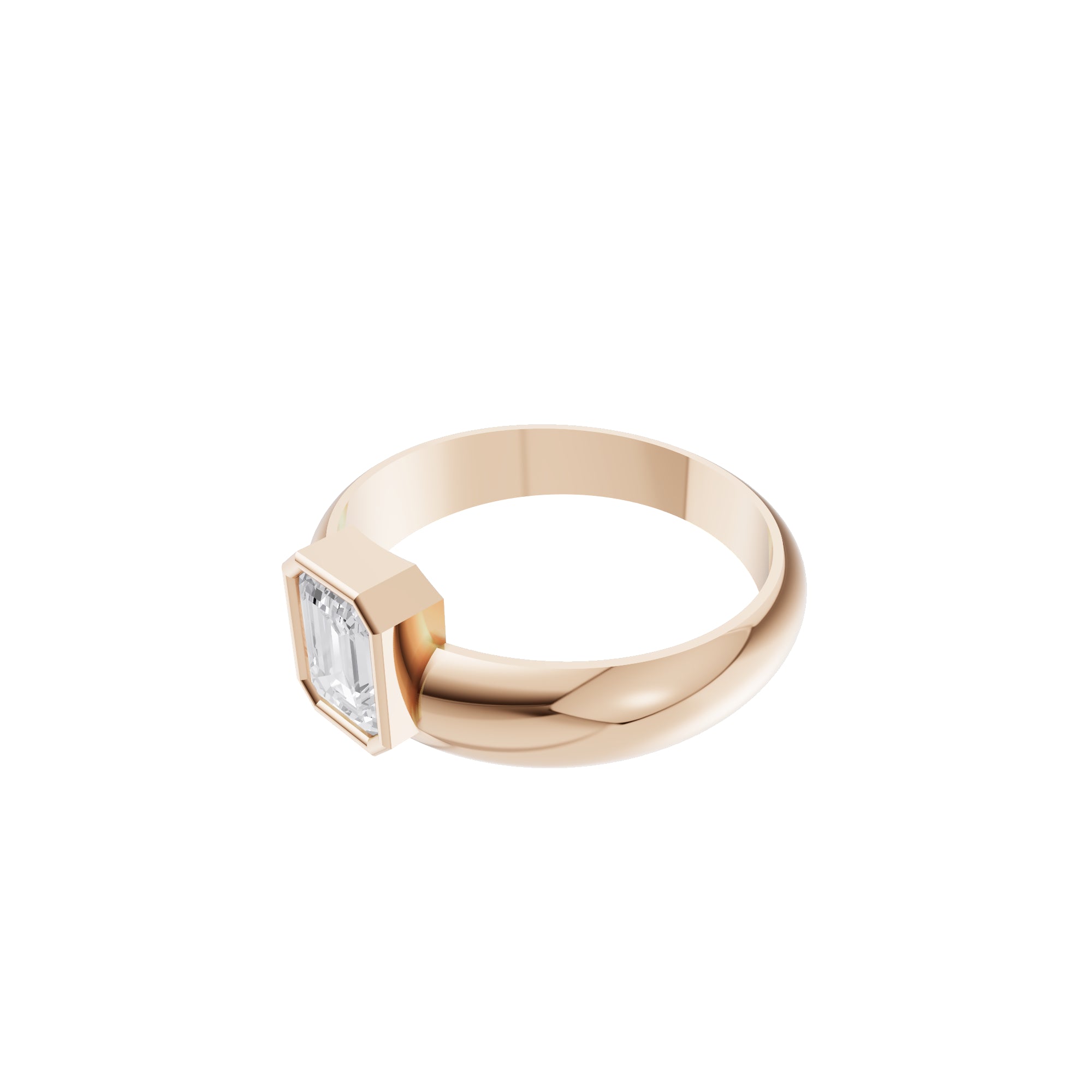 Aarinya Beveled Emerald-Cut Full Bezel Ring, The Bezel Emerald-Cut 0.5 carat Diamond Solitaire Ring