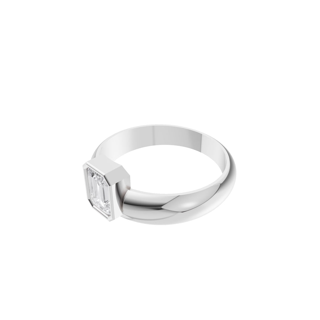 Aarinya Beveled Emerald-Cut Full Bezel Ring, The Bezel Emerald-Cut 0.5 carat Diamond Solitaire Ring