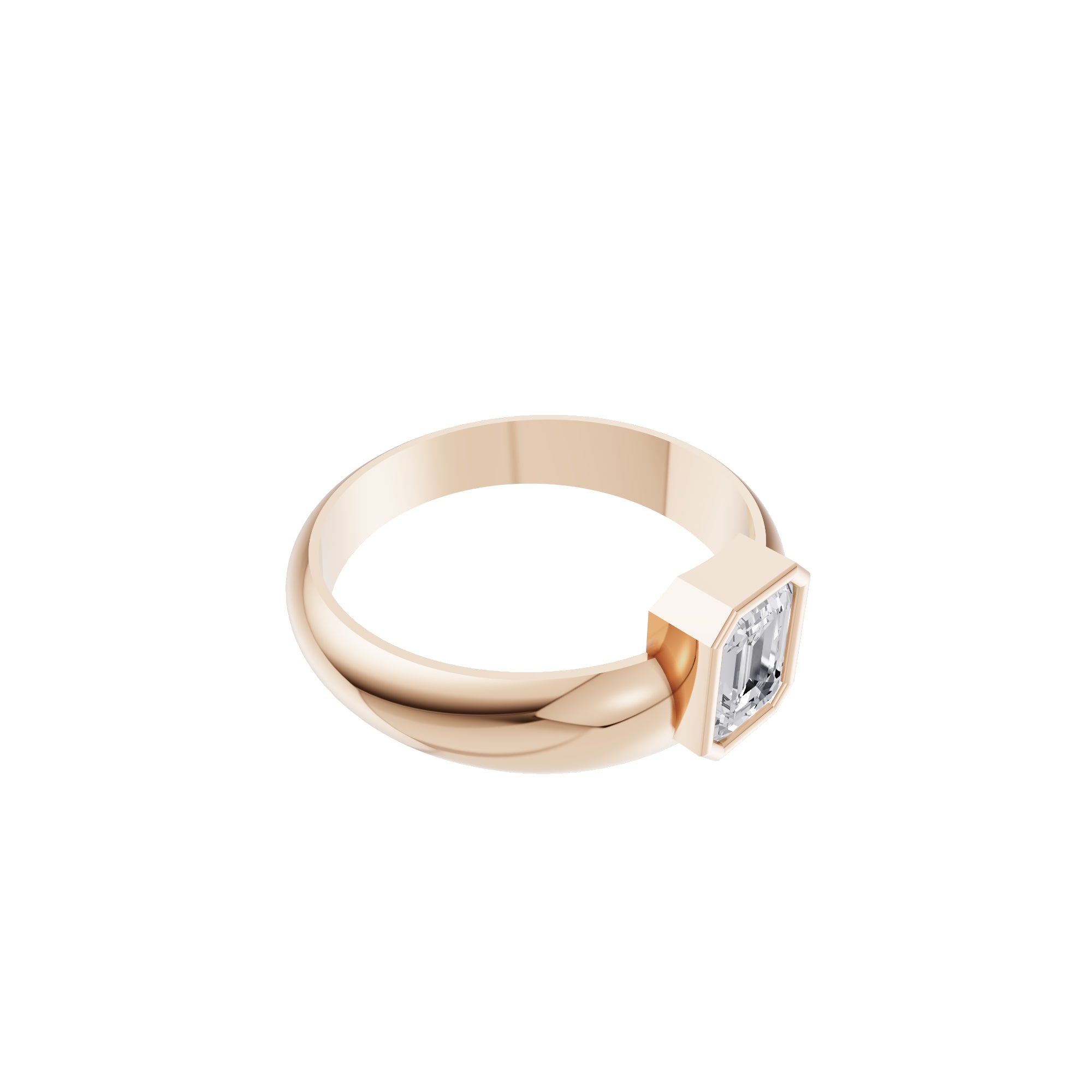 Aarinya Beveled Emerald-Cut Full Bezel Ring, The Bezel Emerald-Cut 0.5 carat Diamond Solitaire Ring