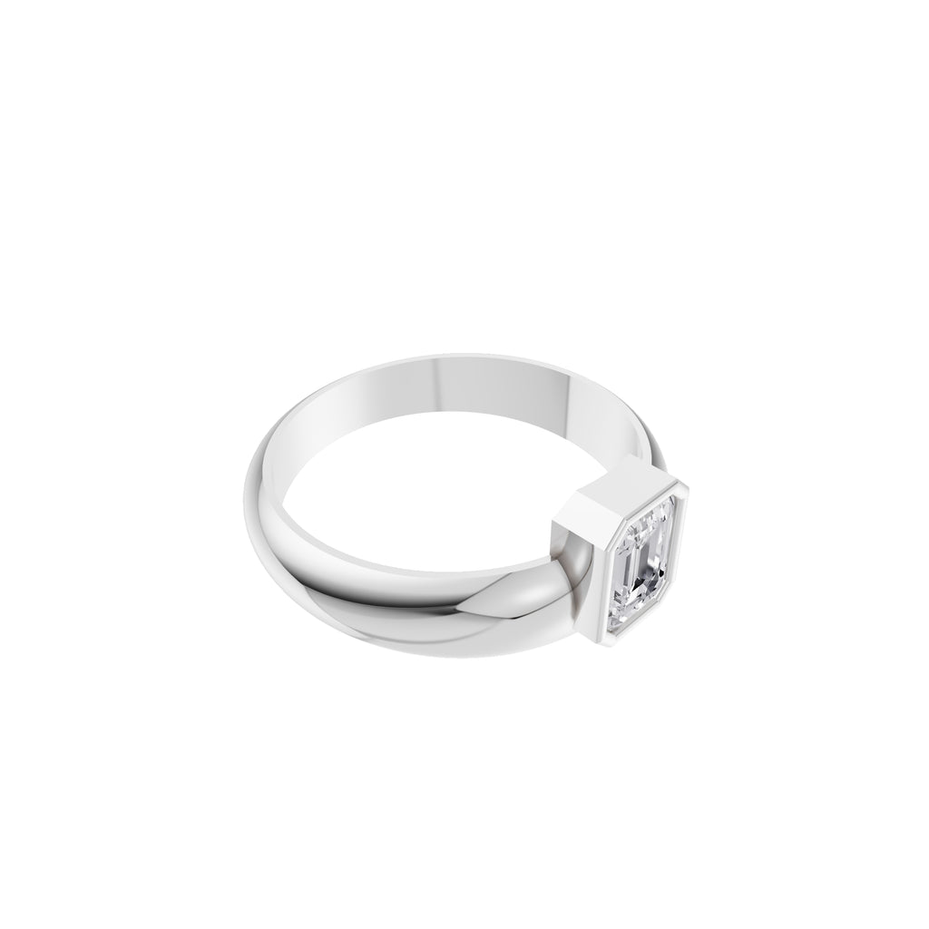 Aarinya Beveled Emerald-Cut Full Bezel Ring, The Bezel Emerald-Cut 0.5 carat Diamond Solitaire Ring