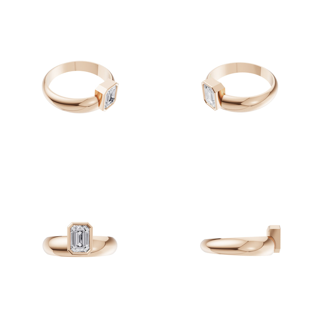 Aarinya Beveled Emerald-Cut Full Bezel Ring, The Bezel Emerald-Cut 0.5 carat Diamond Solitaire Ring